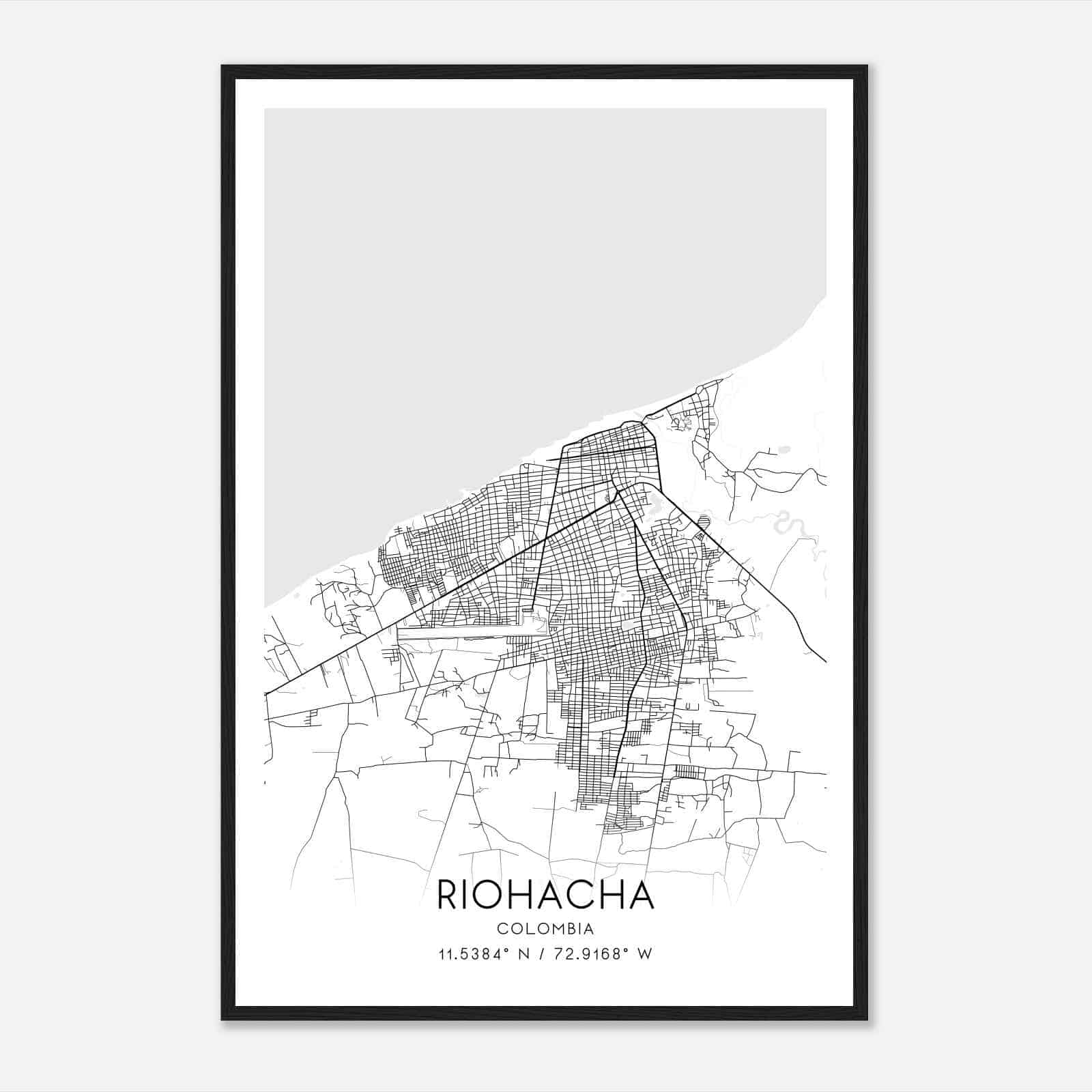 Riohacha Colombia Map Poster, Riohacha City Road Wall Art Print