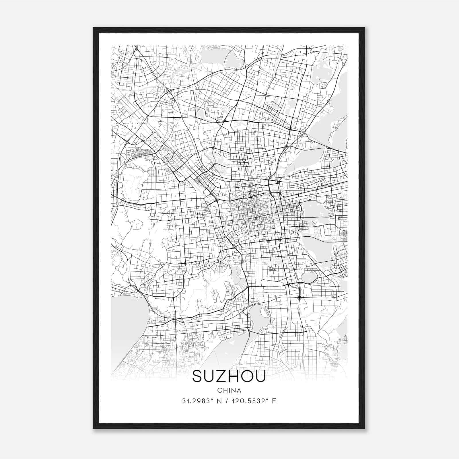 Suzhou China Map Poster, Suzhou City Road Wall Art Print