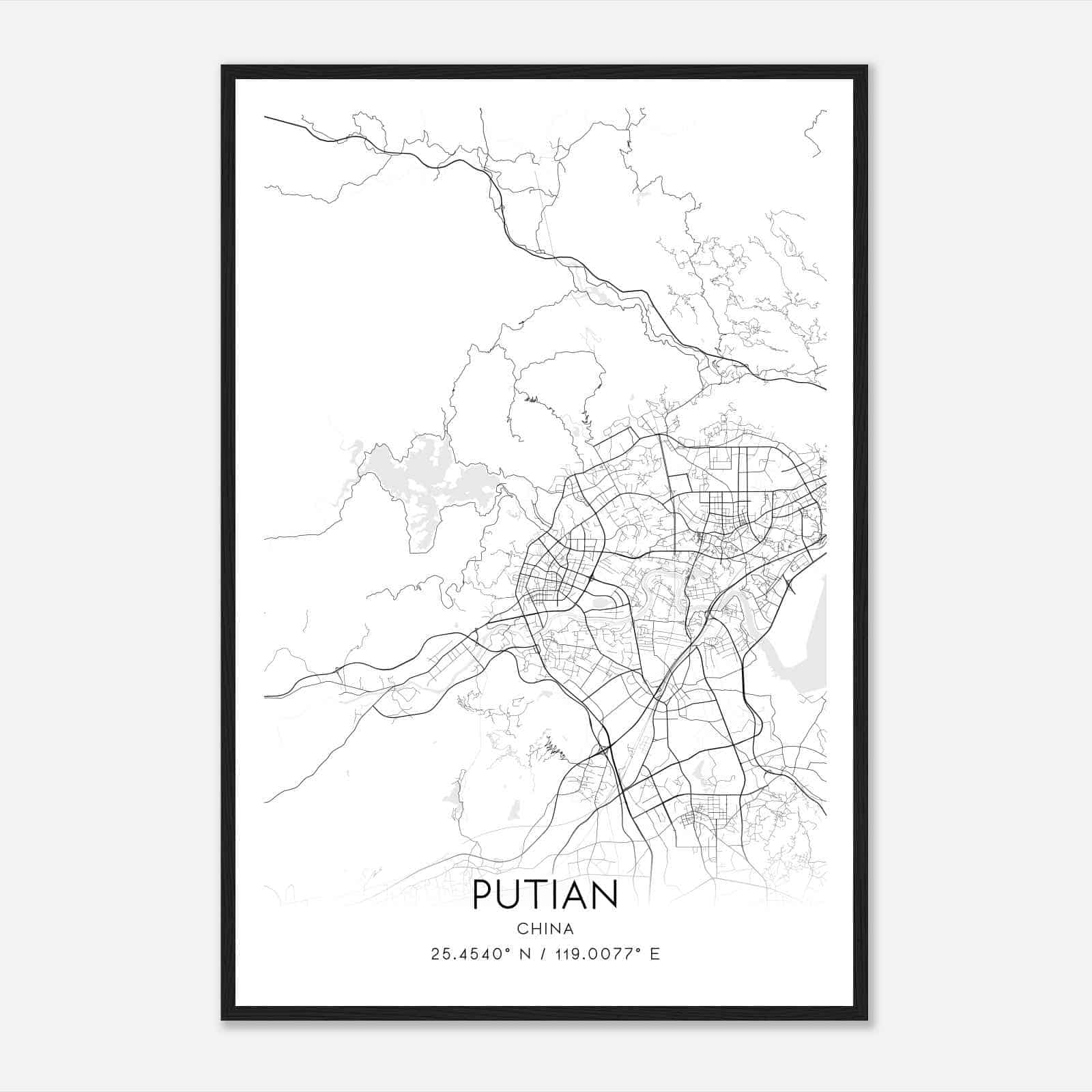 Putian China Map Poster, Putian City Road Wall Art Print