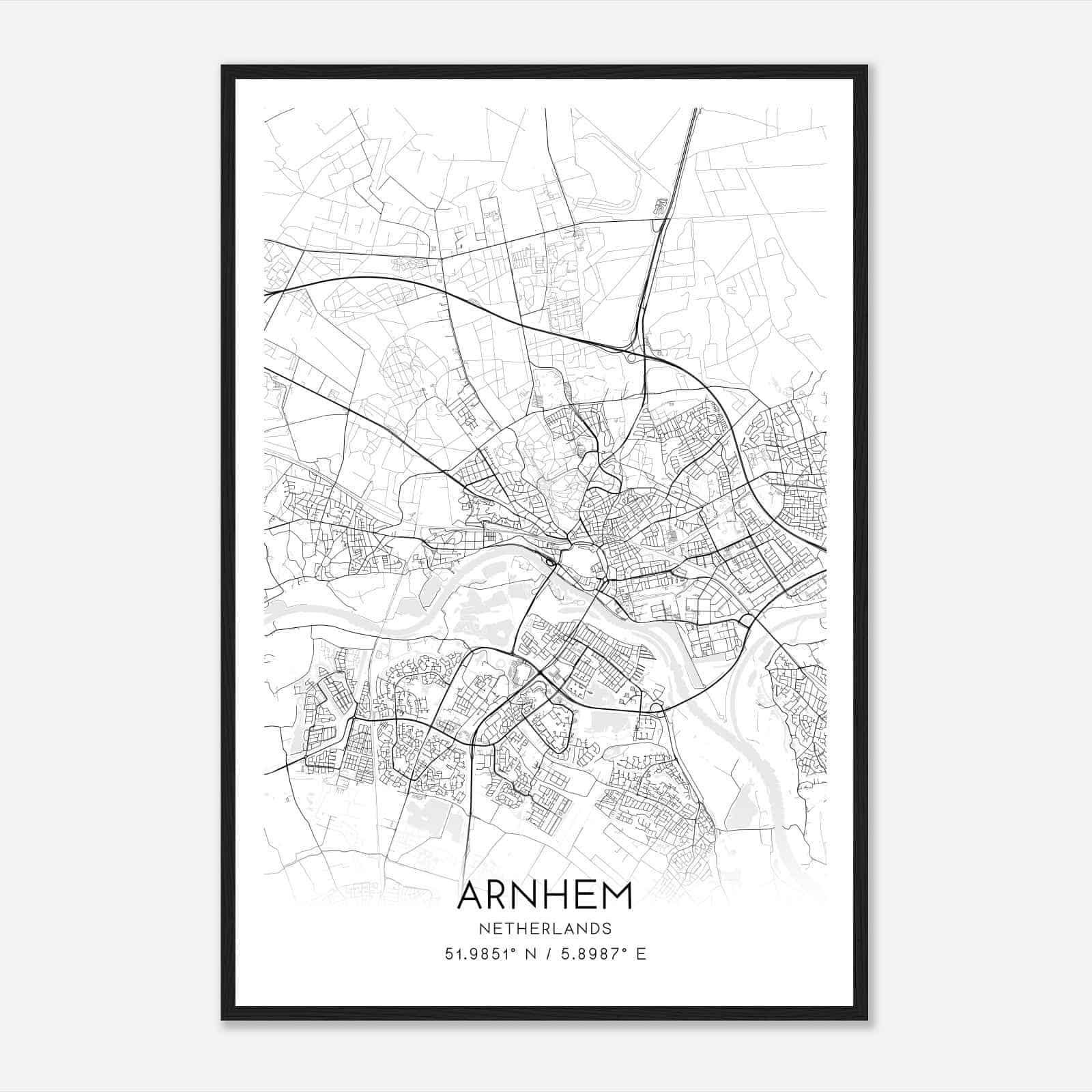 Arnhem Netherlands Map Poster, Arnhem City Road Wall Art Print