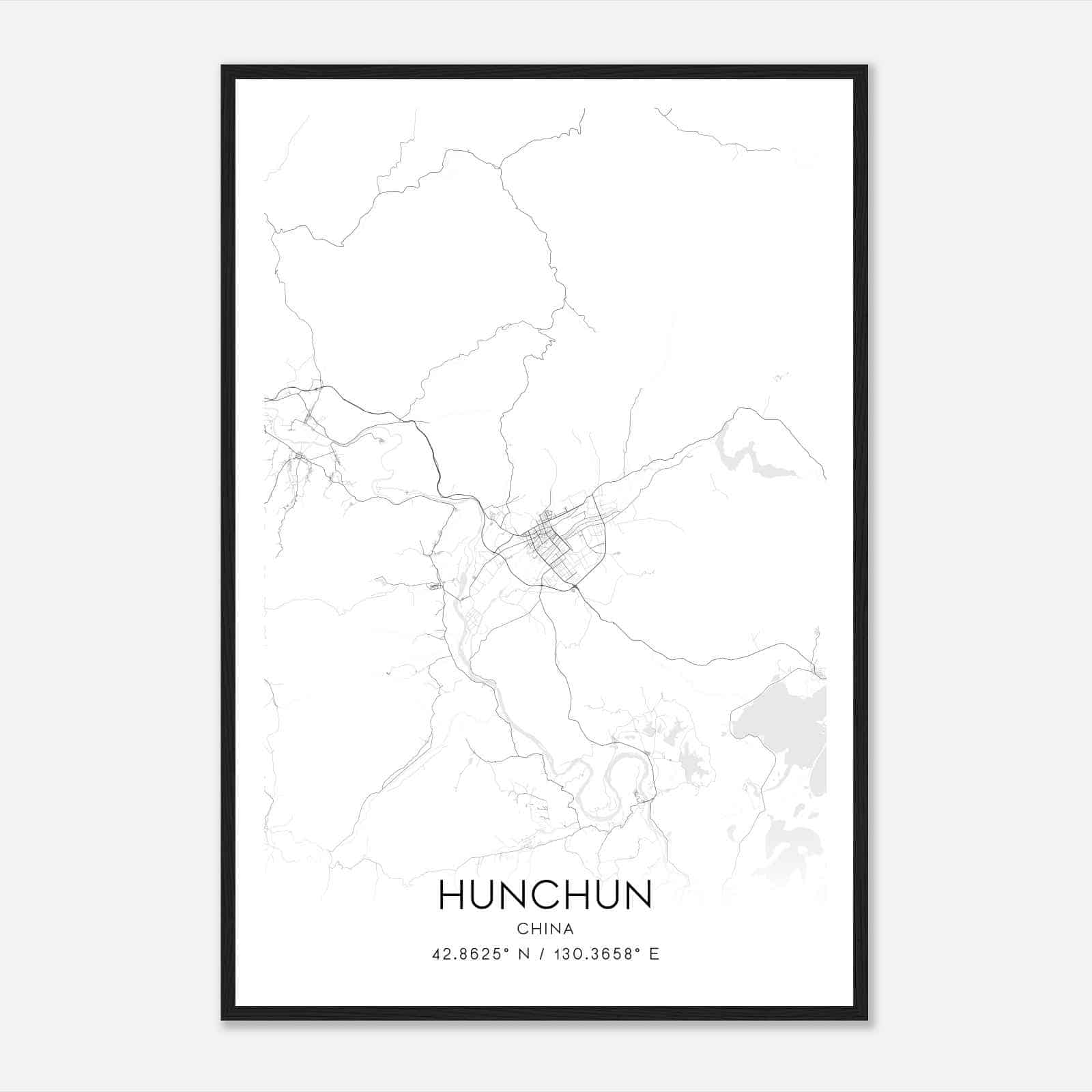 Hunchun China Map Poster, Hunchun City Road Wall Art Print