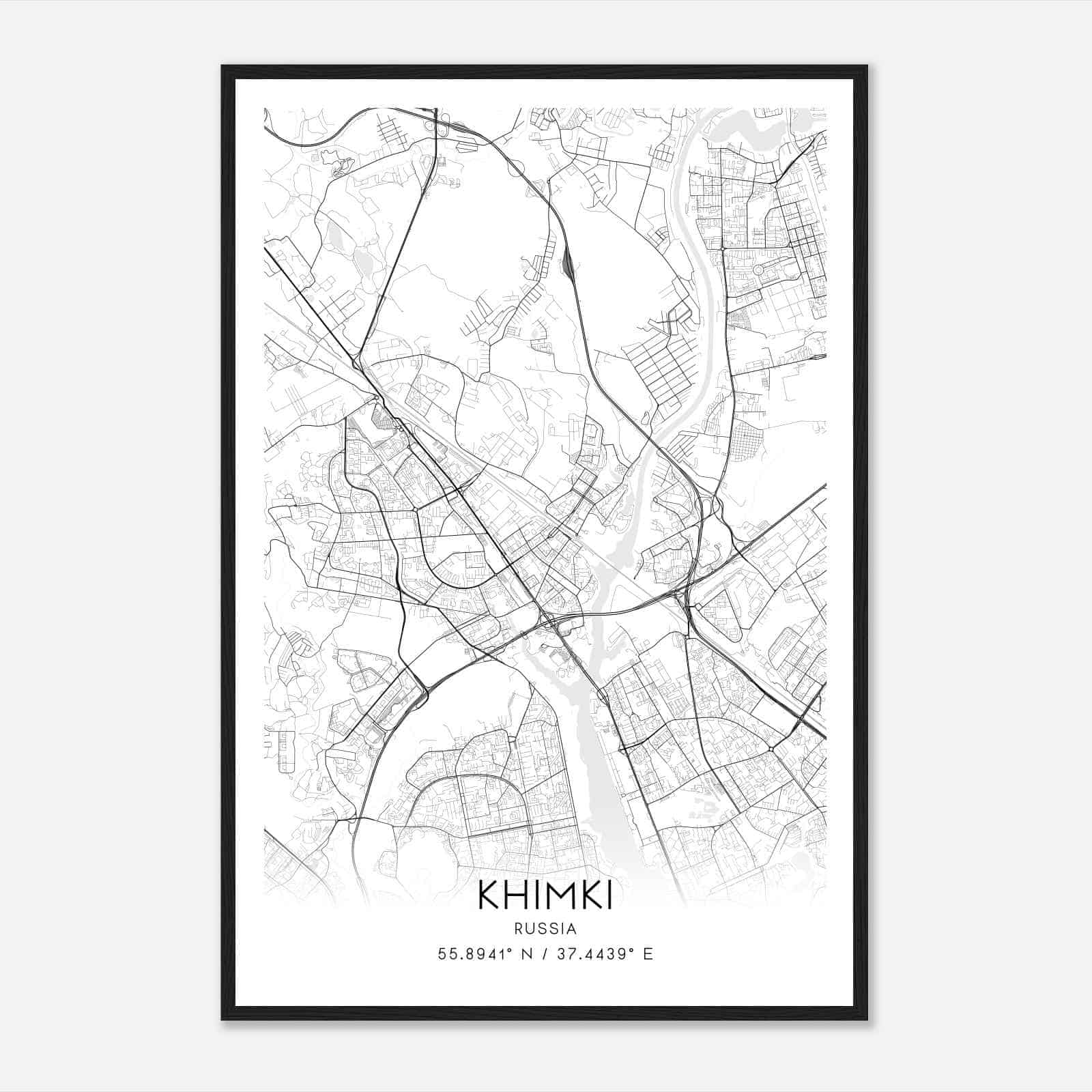 Khimki Russia Map Poster, Khimki City Road Wall Art Print