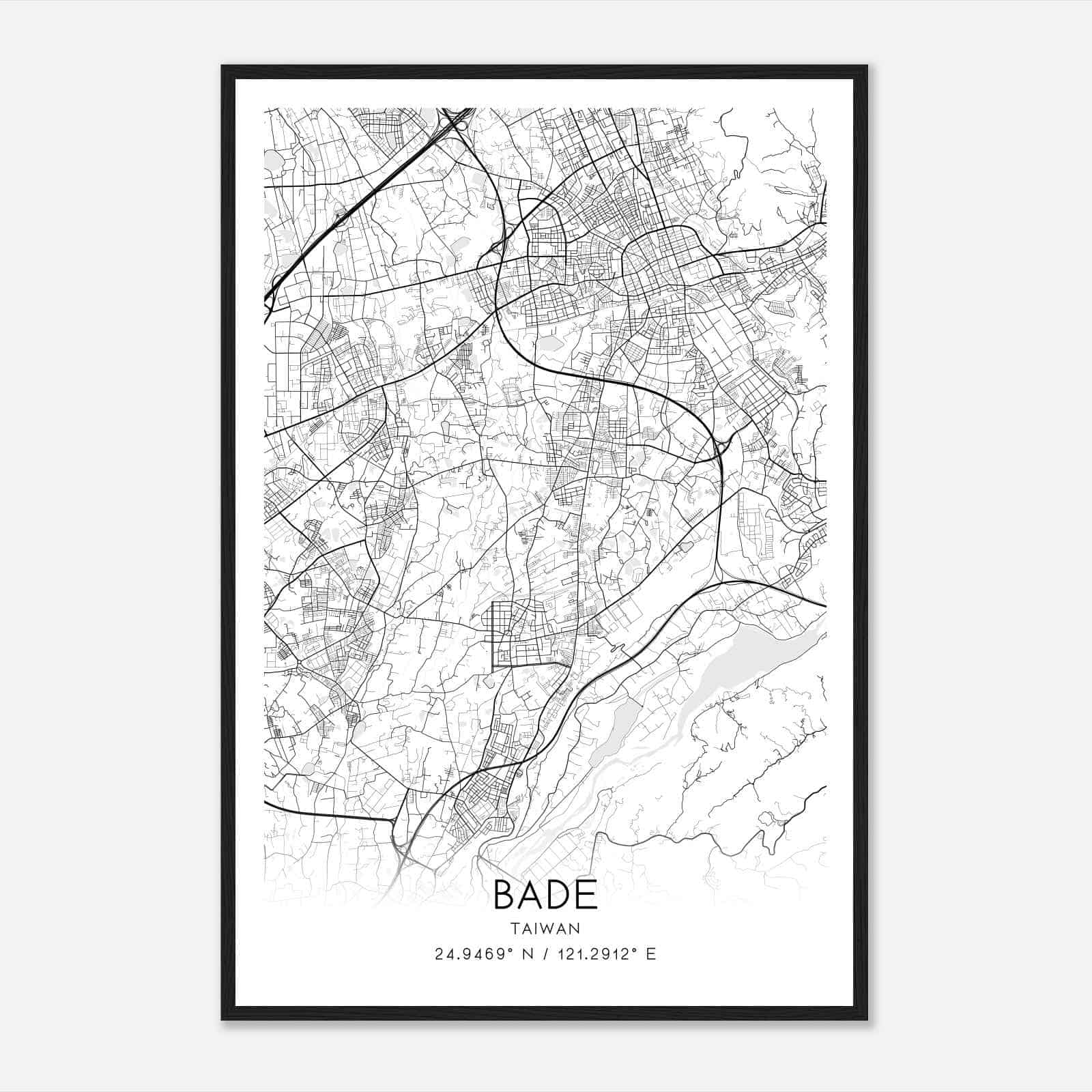 Bade Taiwan Map Poster, Bade City Road Wall Art Print