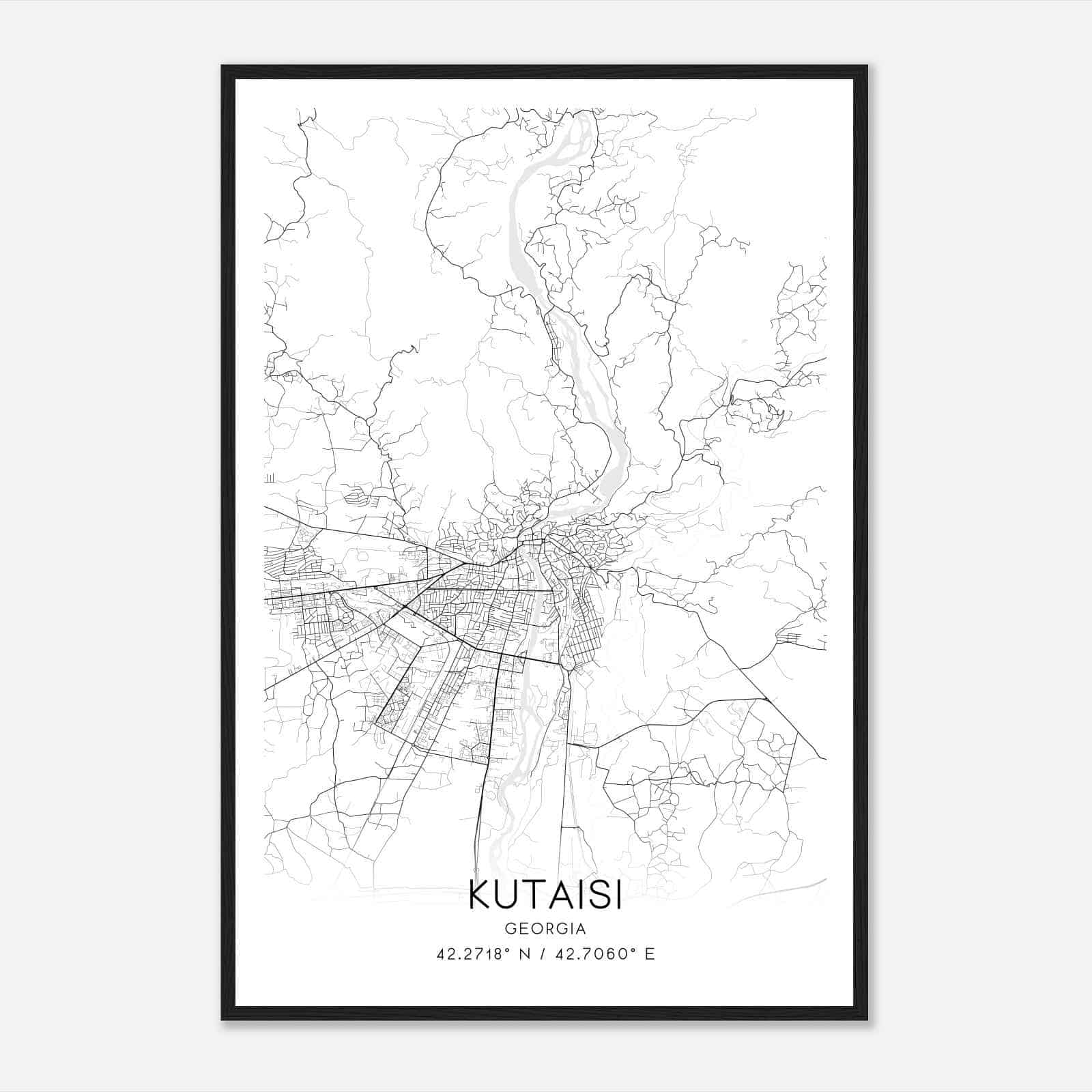 Kutaisi Georgia Map Poster, Kutaisi City Road Wall Art Print