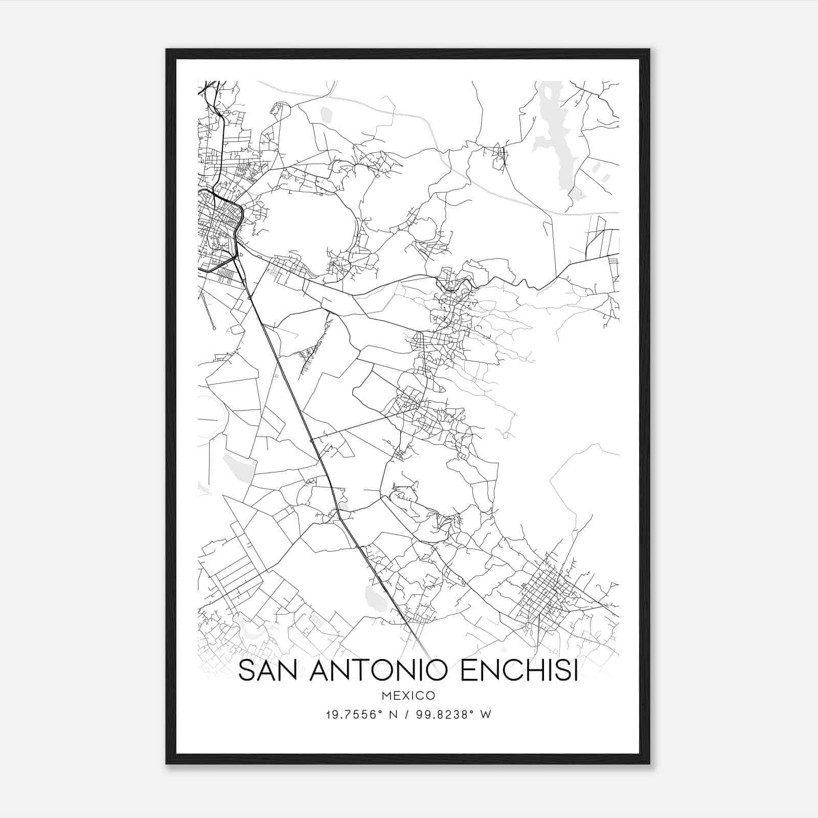 San Antonio Enchisi Mexico Map Poster, San Antonio Enchisi City Road Wall Art Print