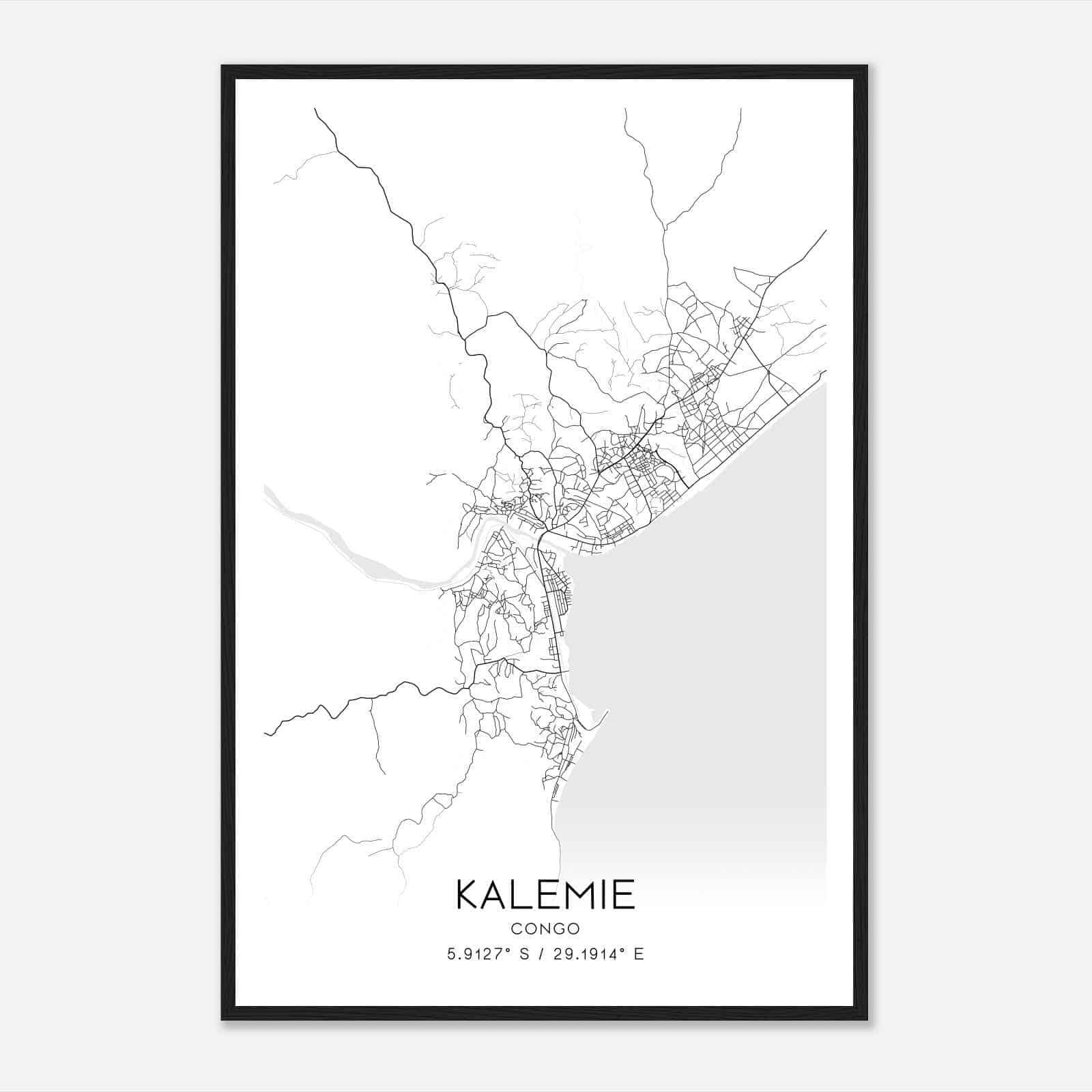 Kalemie Congo Map Poster, Kalemie City Road Wall Art Print