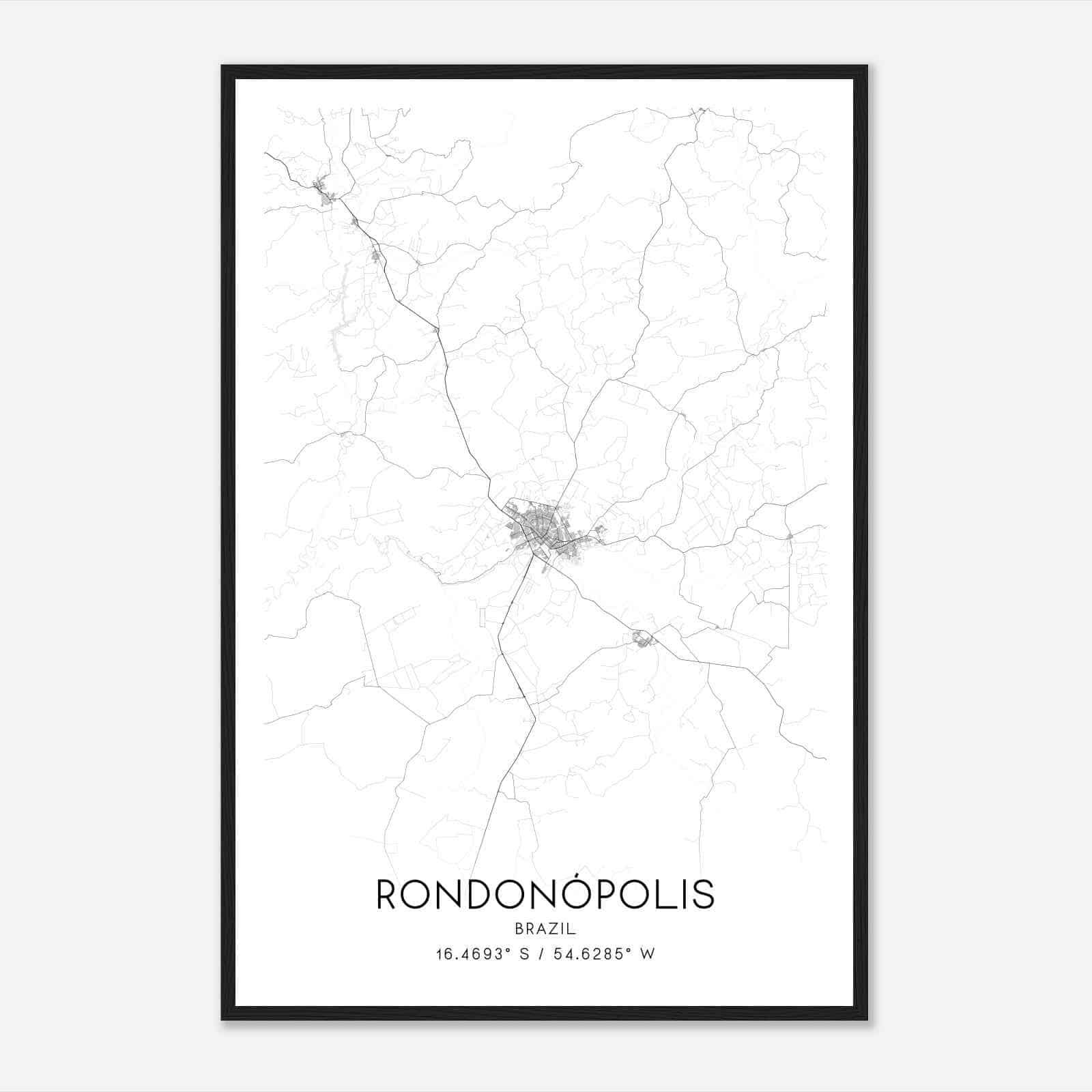 Rondonopolis Brazil Map Poster, Rondonopolis City Road Wall Art Print