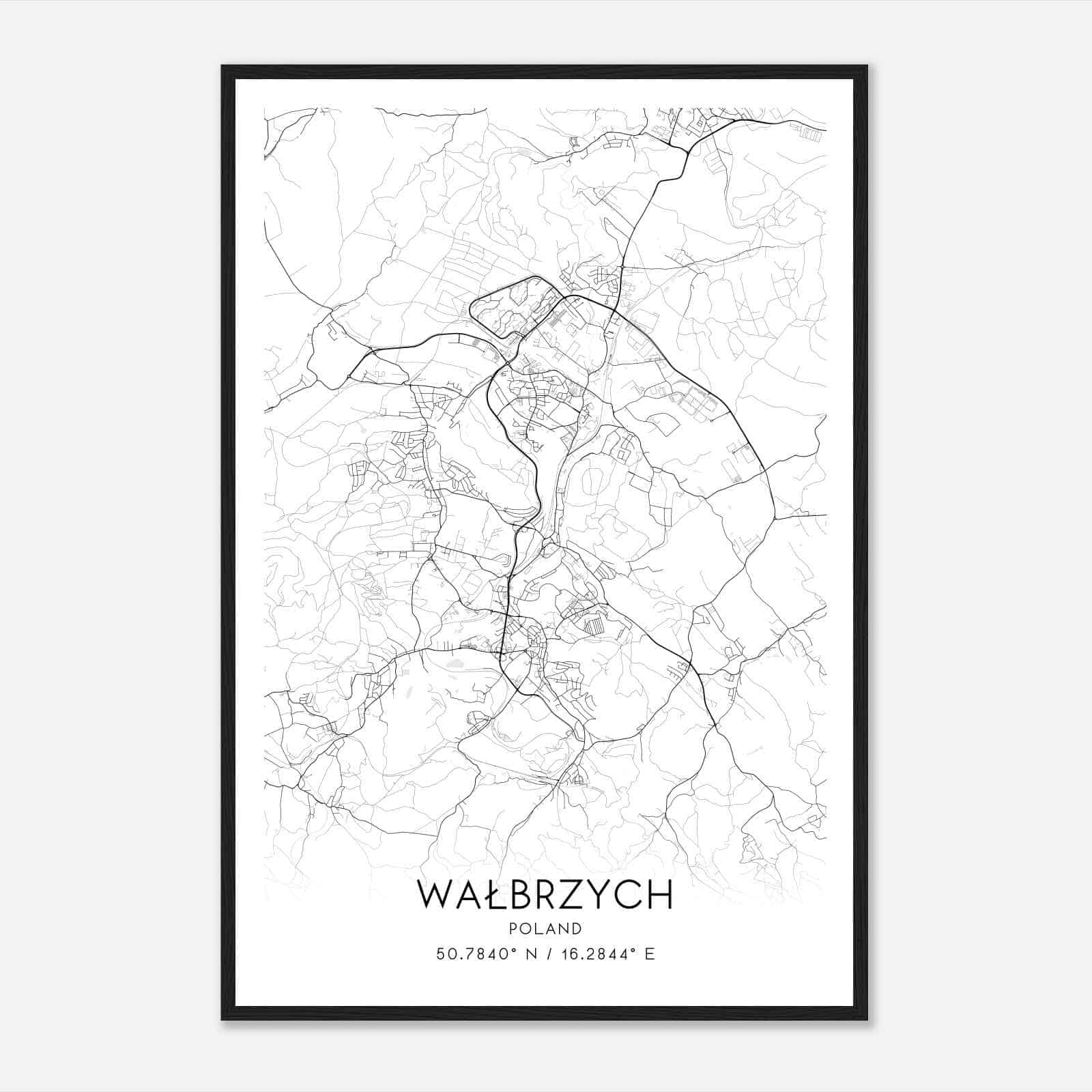 Walbrzych Poland Map Poster, Walbrzych City Road Wall Art Print