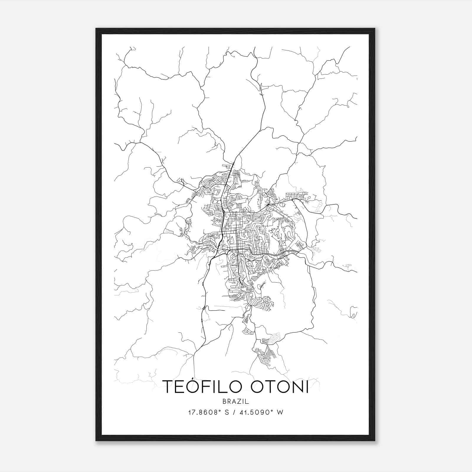 Teofilo Otoni Brazil Map Poster, Teofilo Otoni City Road Wall Art Print