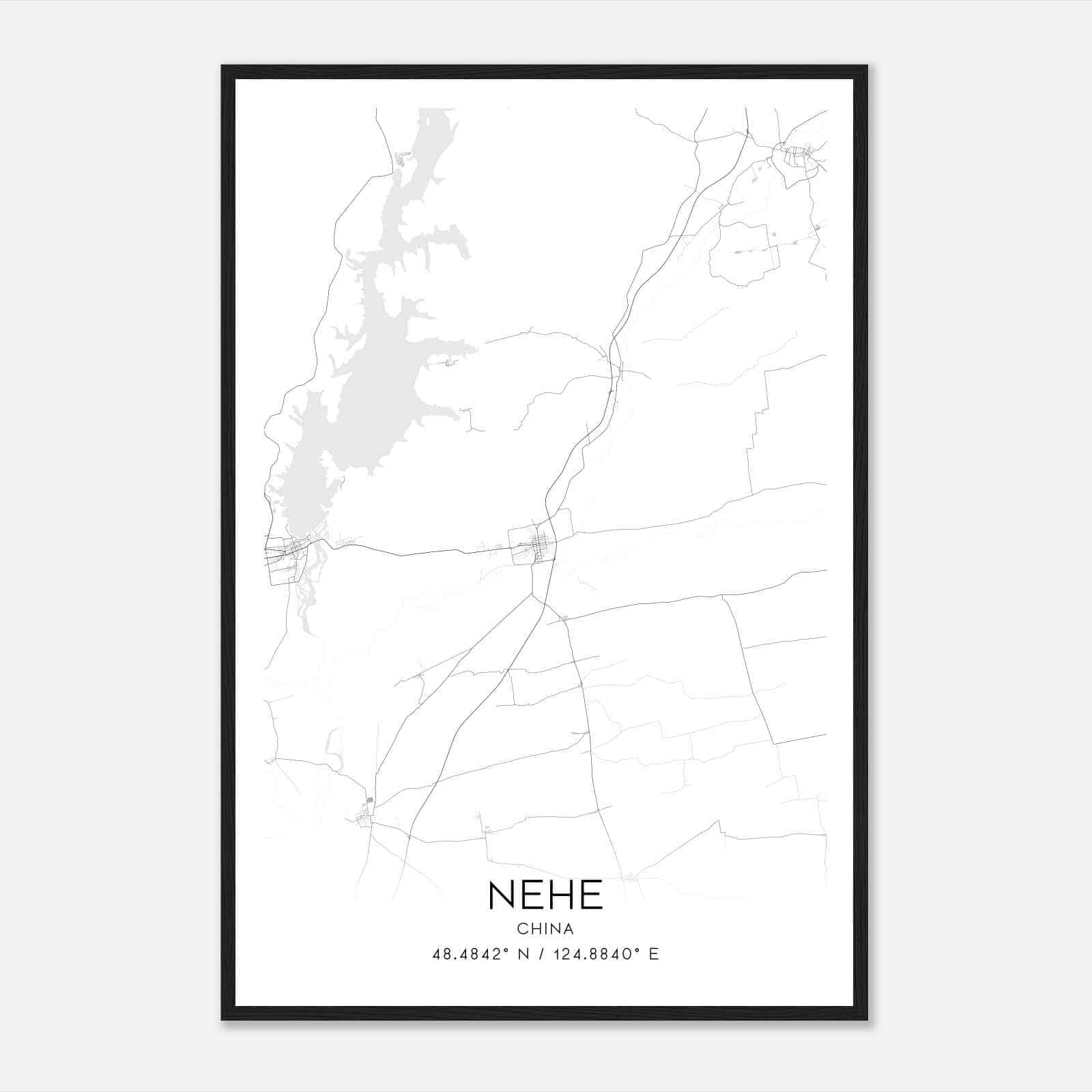 Nehe China Map Poster, Nehe City Road Wall Art Print