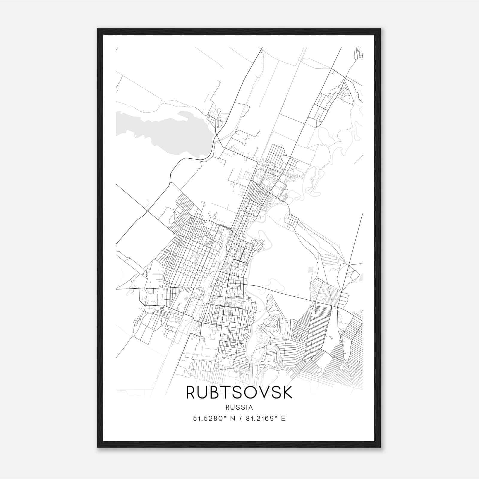 Rubtsovsk Russia Map Poster, Rubtsovsk City Road Wall Art Print