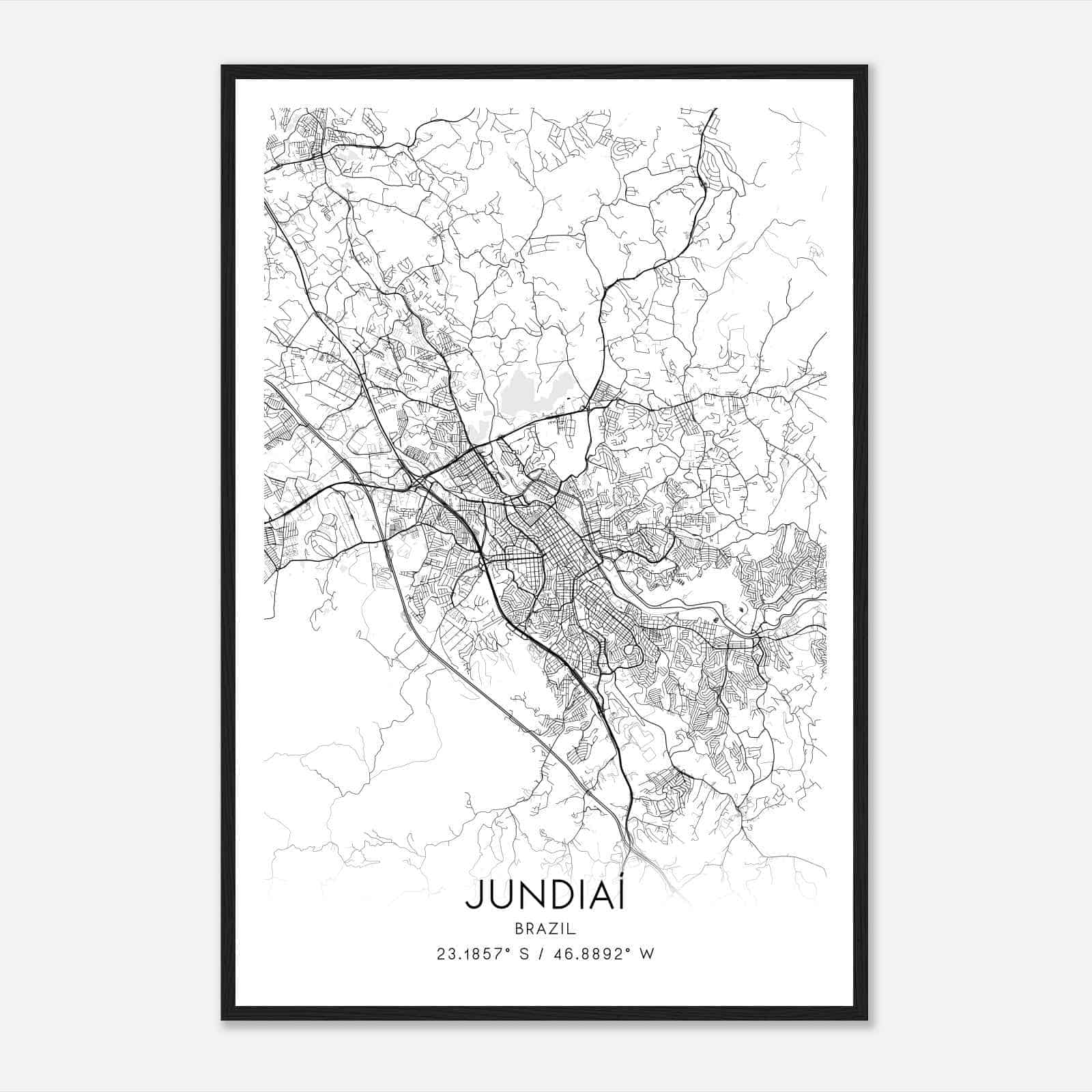 Jundiai Brazil Map Poster, Jundiai City Road Wall Art Print