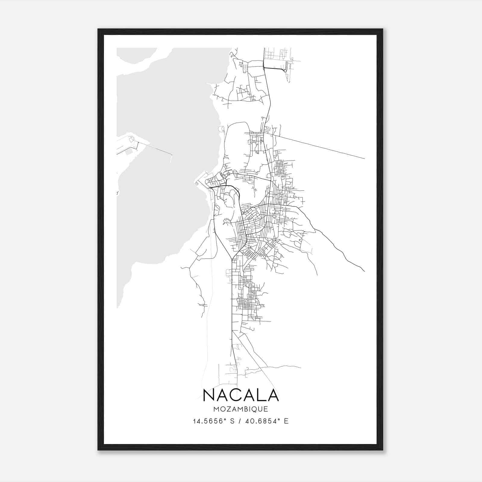 Nacala Mozambique Map Poster, Nacala City Road Wall Art Print