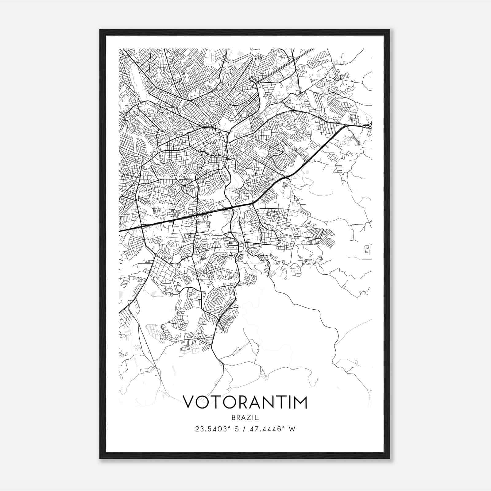 Votorantim Brazil Map Poster, Votorantim City Road Wall Art Print