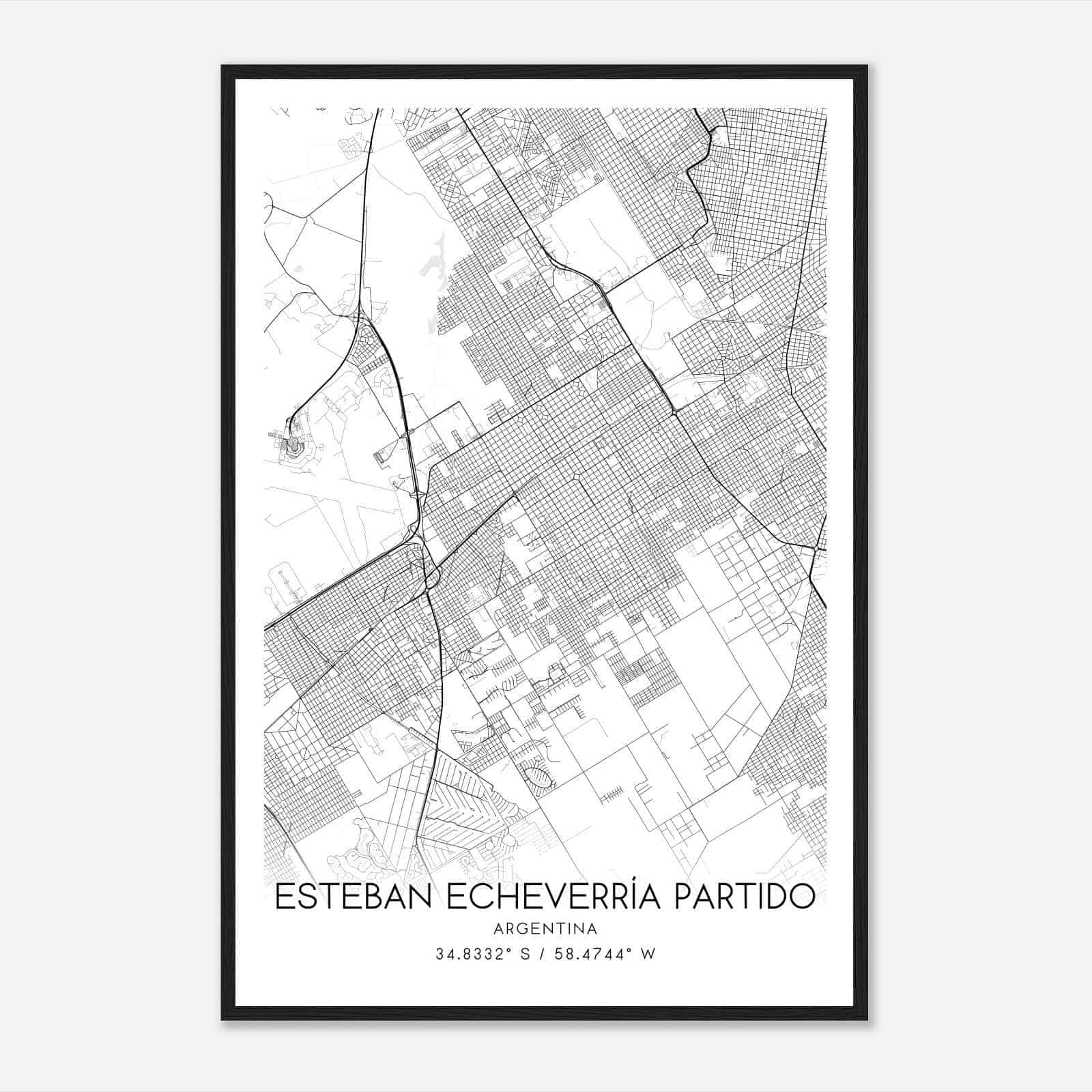 Esteban Echeverria Partido Argentina Map Poster, Esteban Echeverria Partido City Road Wall Art Print