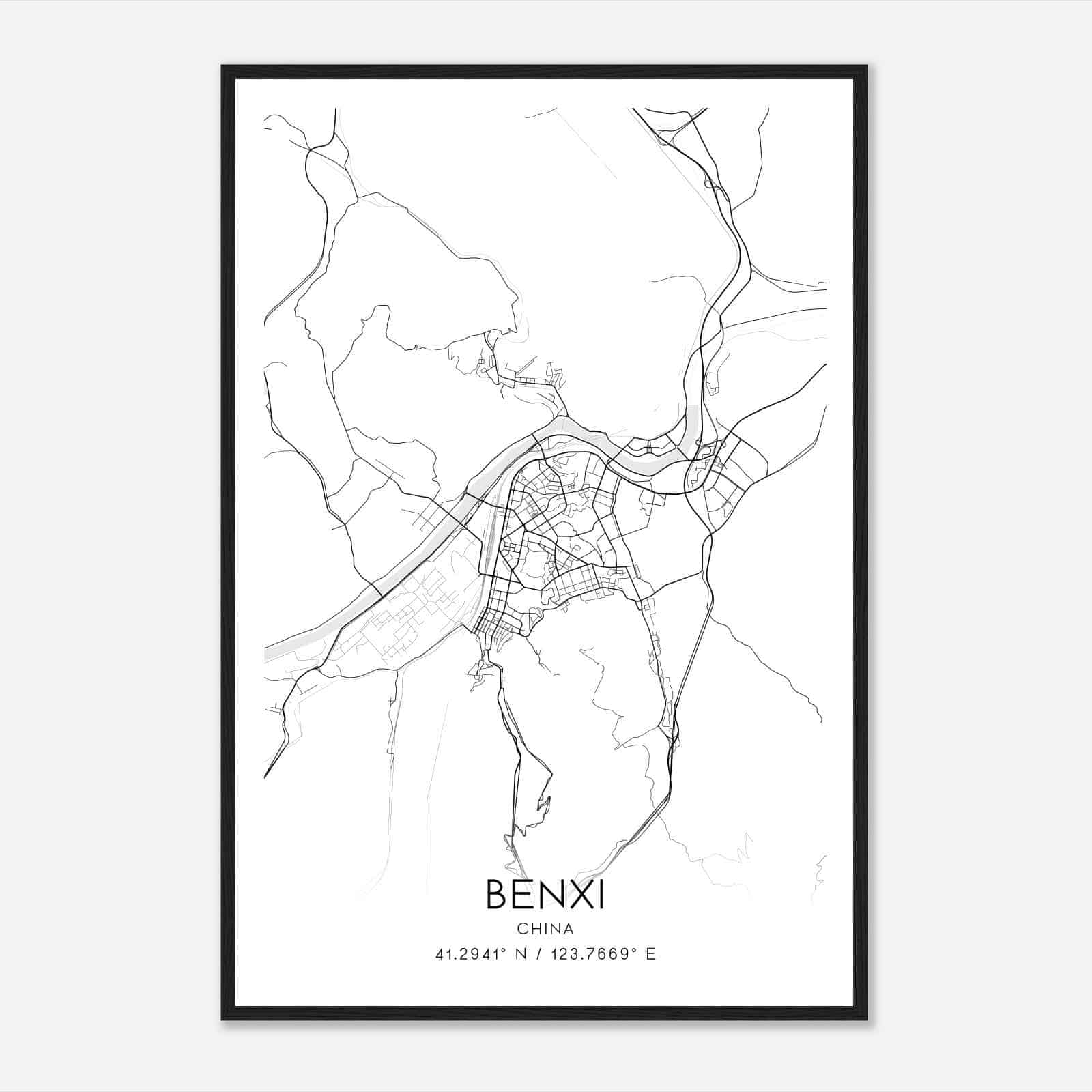 Benxi China Map Poster, Benxi City Road Wall Art Print