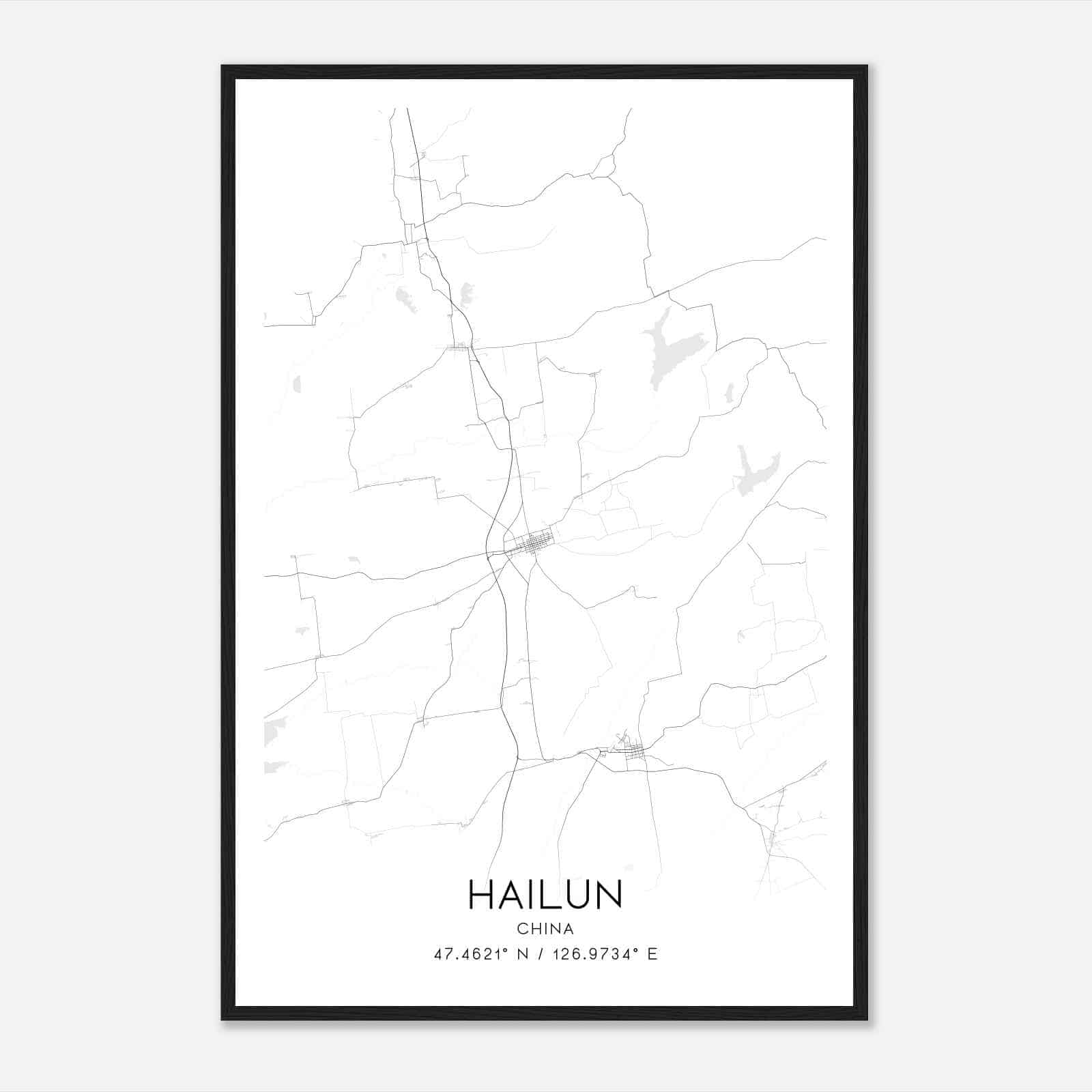 Hailun China Map Poster, Hailun City Road Wall Art Print
