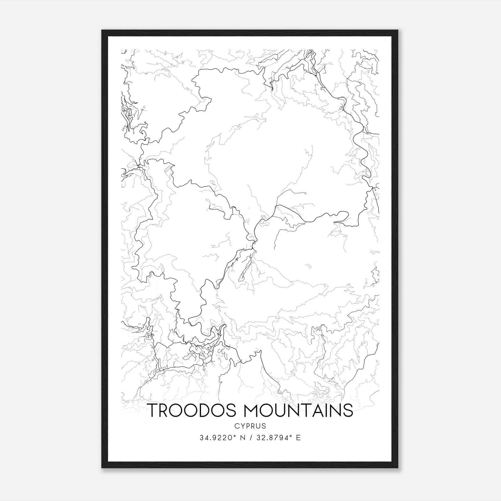 Troodos Mountains Cyprus Map Poster, Troodos Mountains City Road Wall Art Print