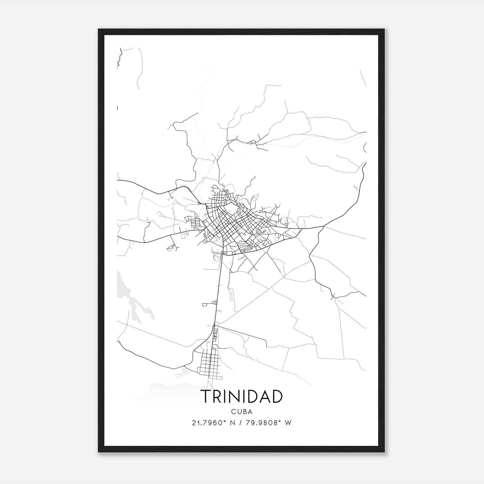 Trinidad Cuba Map Poster, Trinidad City Road Wall Art Print