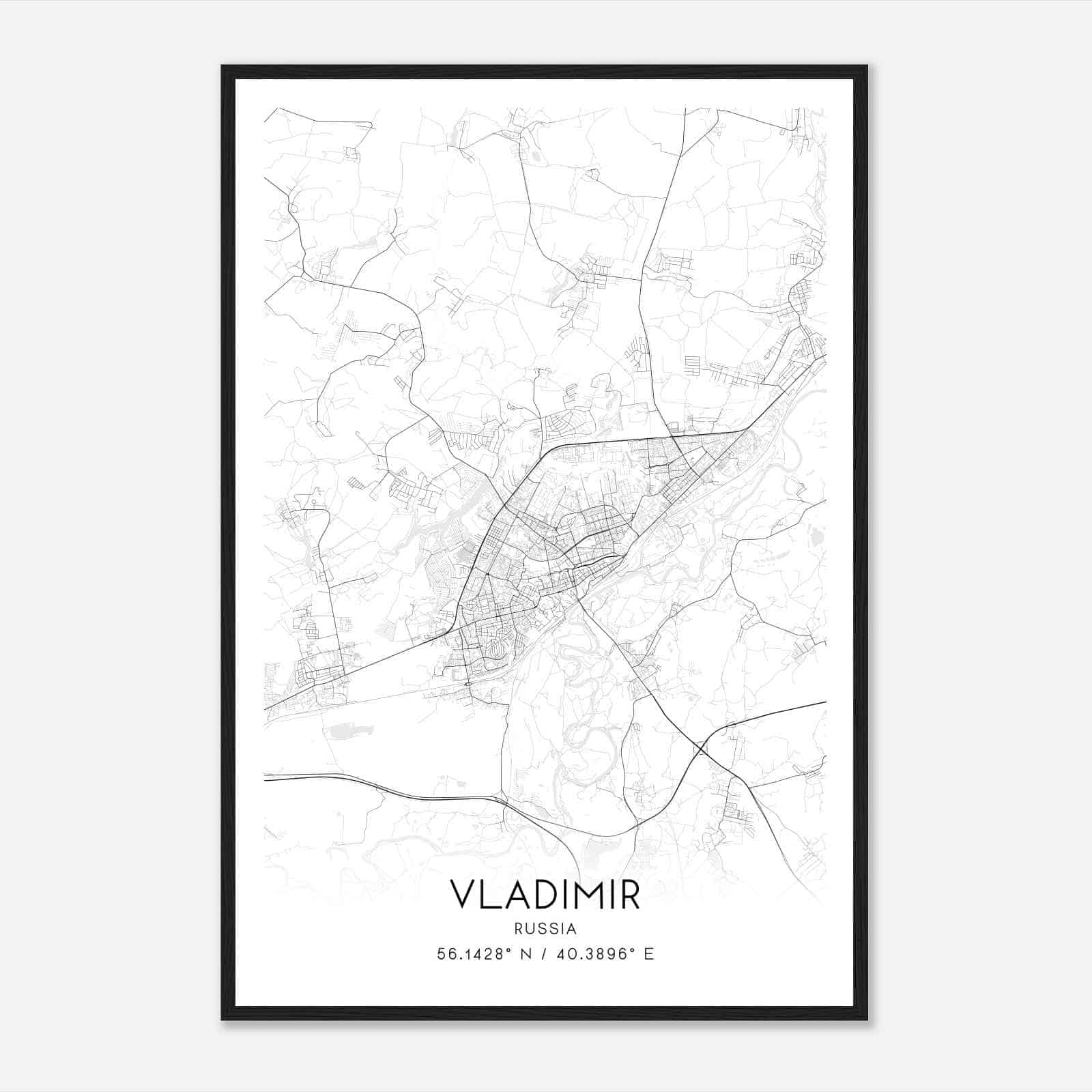 Vladimir Russia Map Poster, Vladimir City Road Wall Art Print