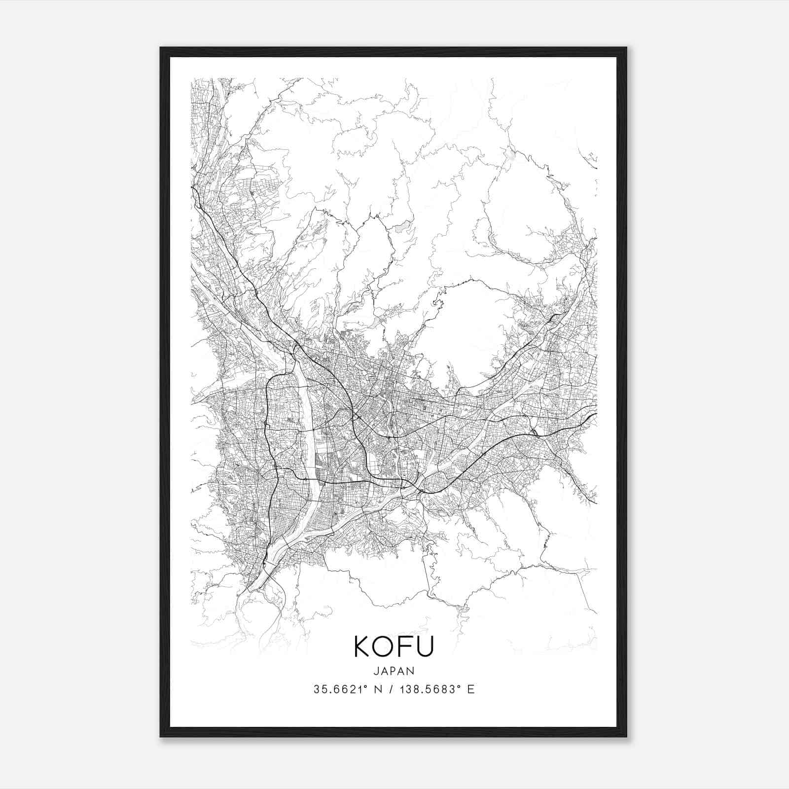 Kofu Japan Map Poster, Kofu City Road Wall Art Print