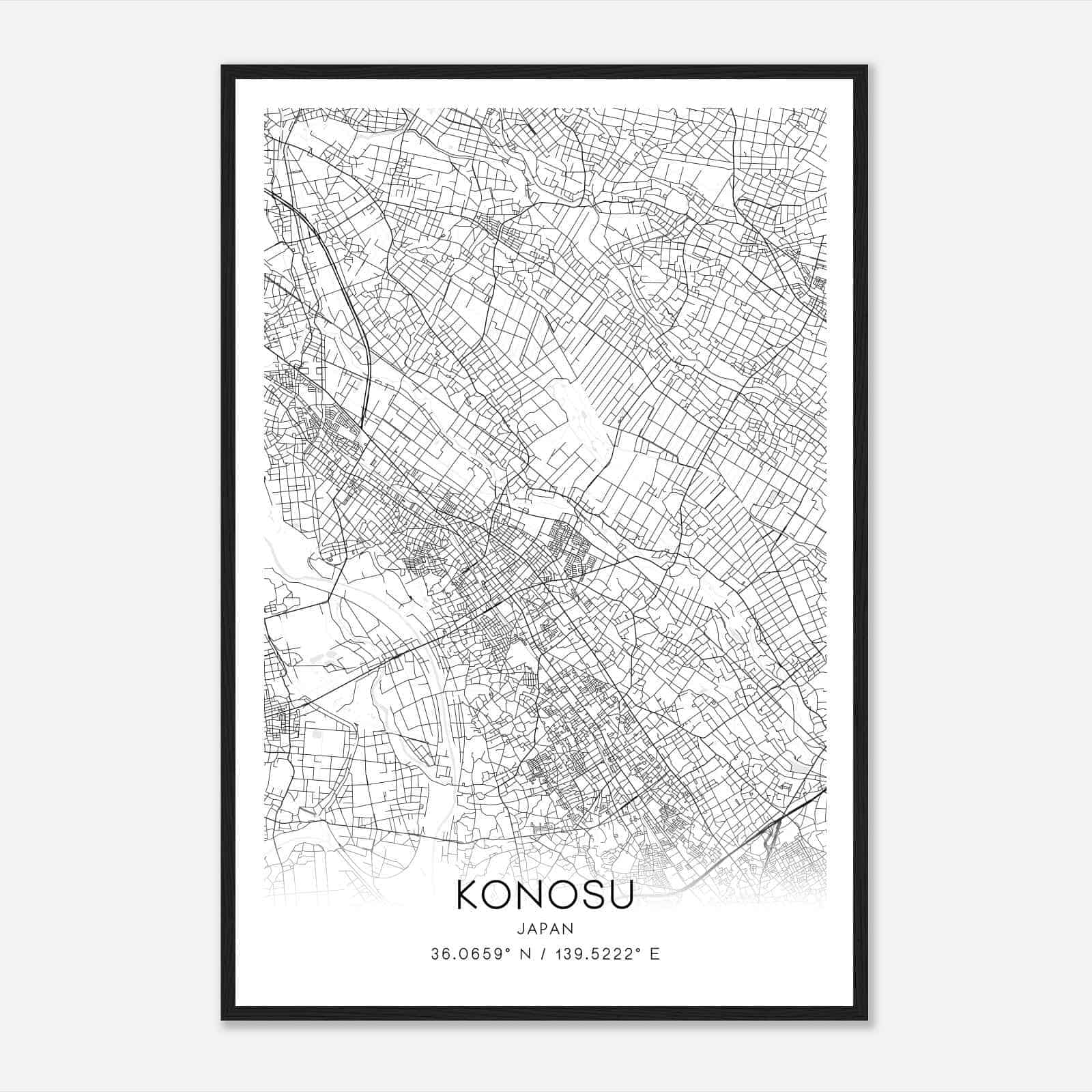 Konosu Japan Map Poster, Konosu City Road Wall Art Print