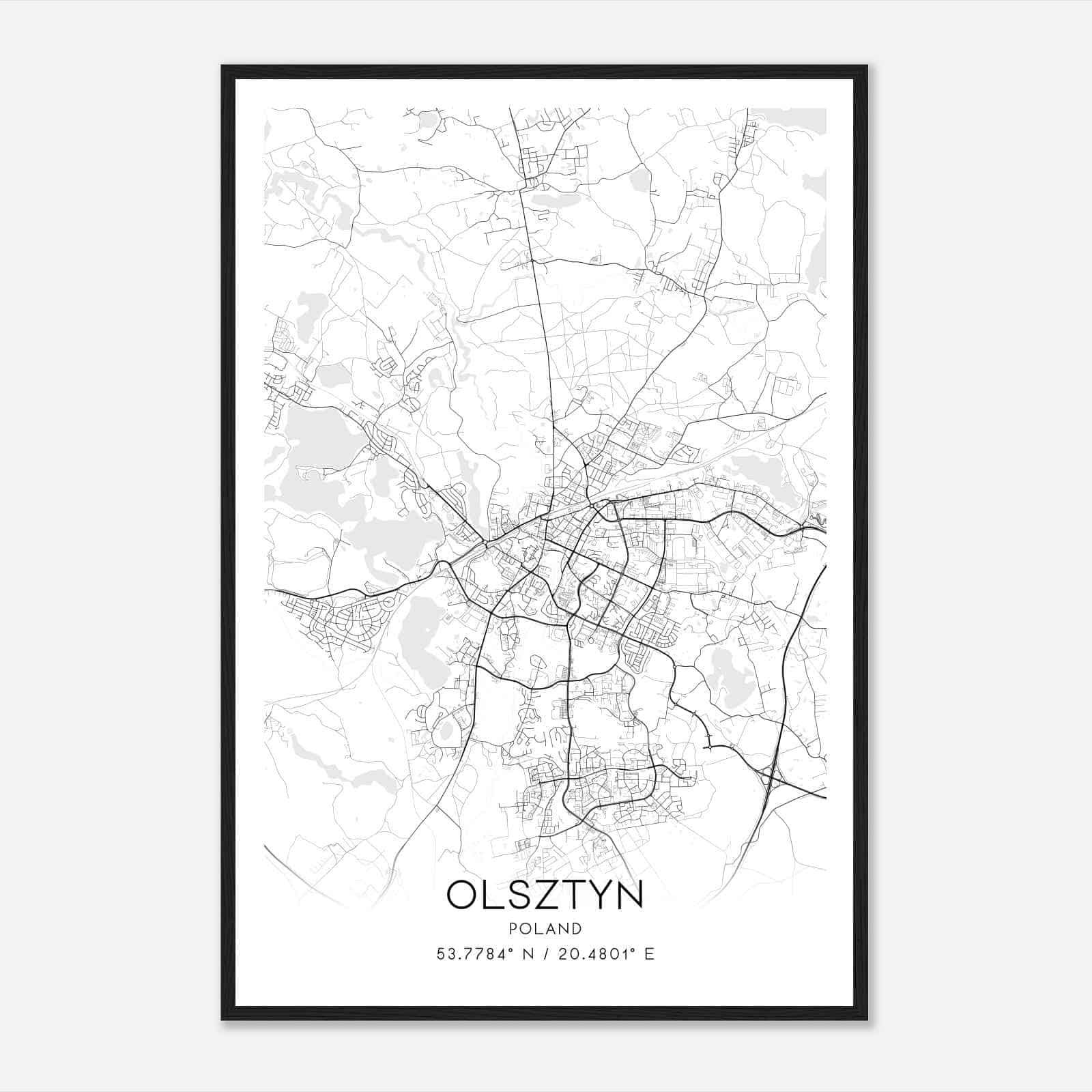 Olsztyn Poland Map Poster, Olsztyn City Road Wall Art Print