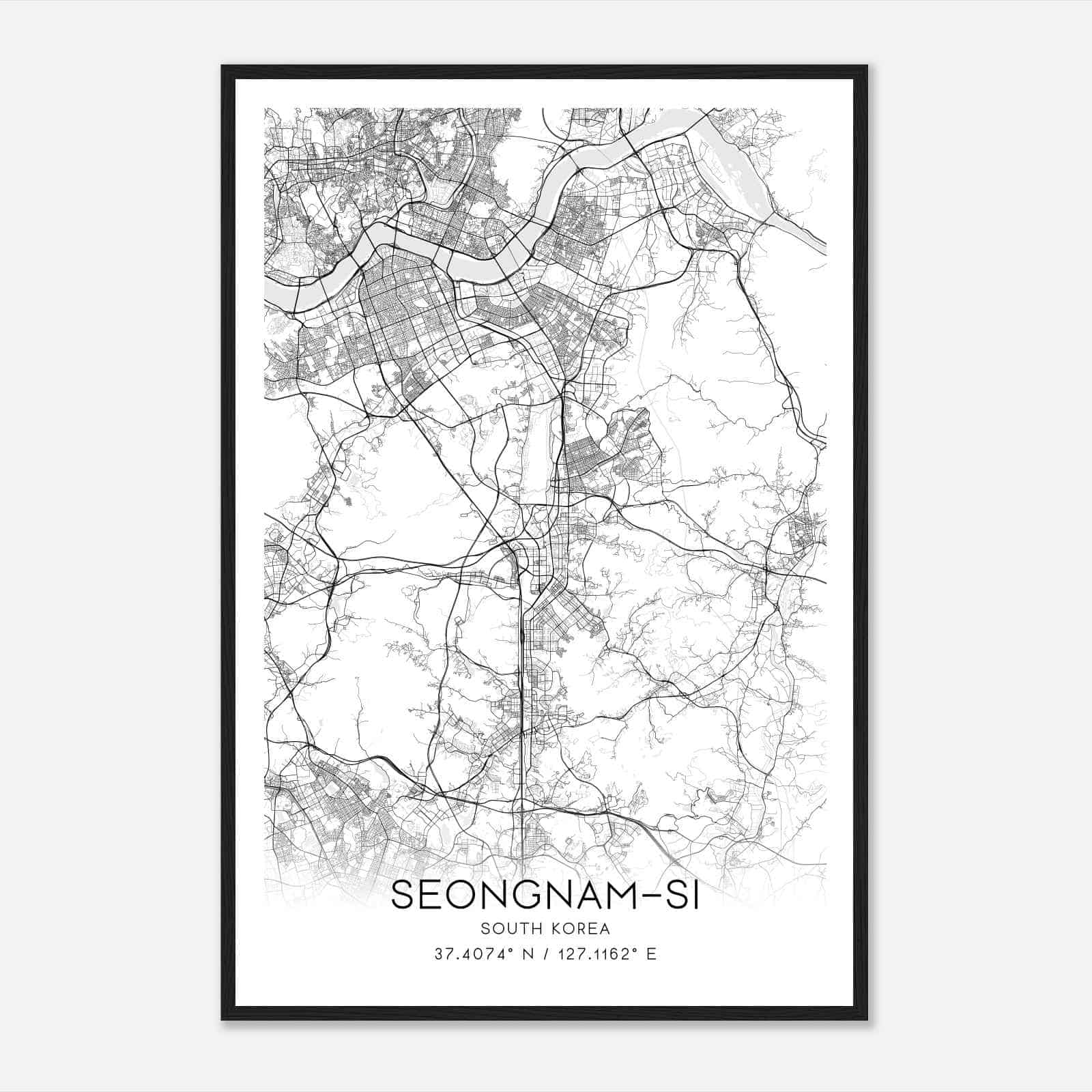 Seongnamsi South Korea Map Poster, Seongnamsi City Road Wall Art Print