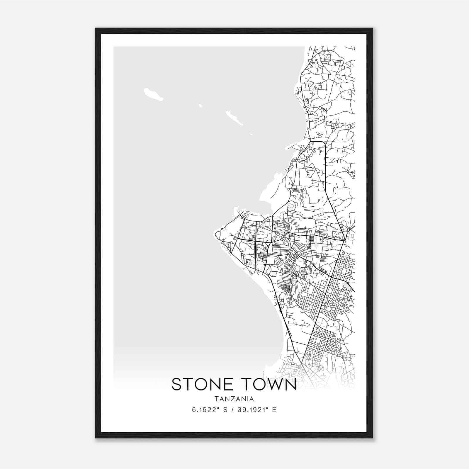 Stone Town Tanzania Map Poster, Stone Town City Road Wall Art Print