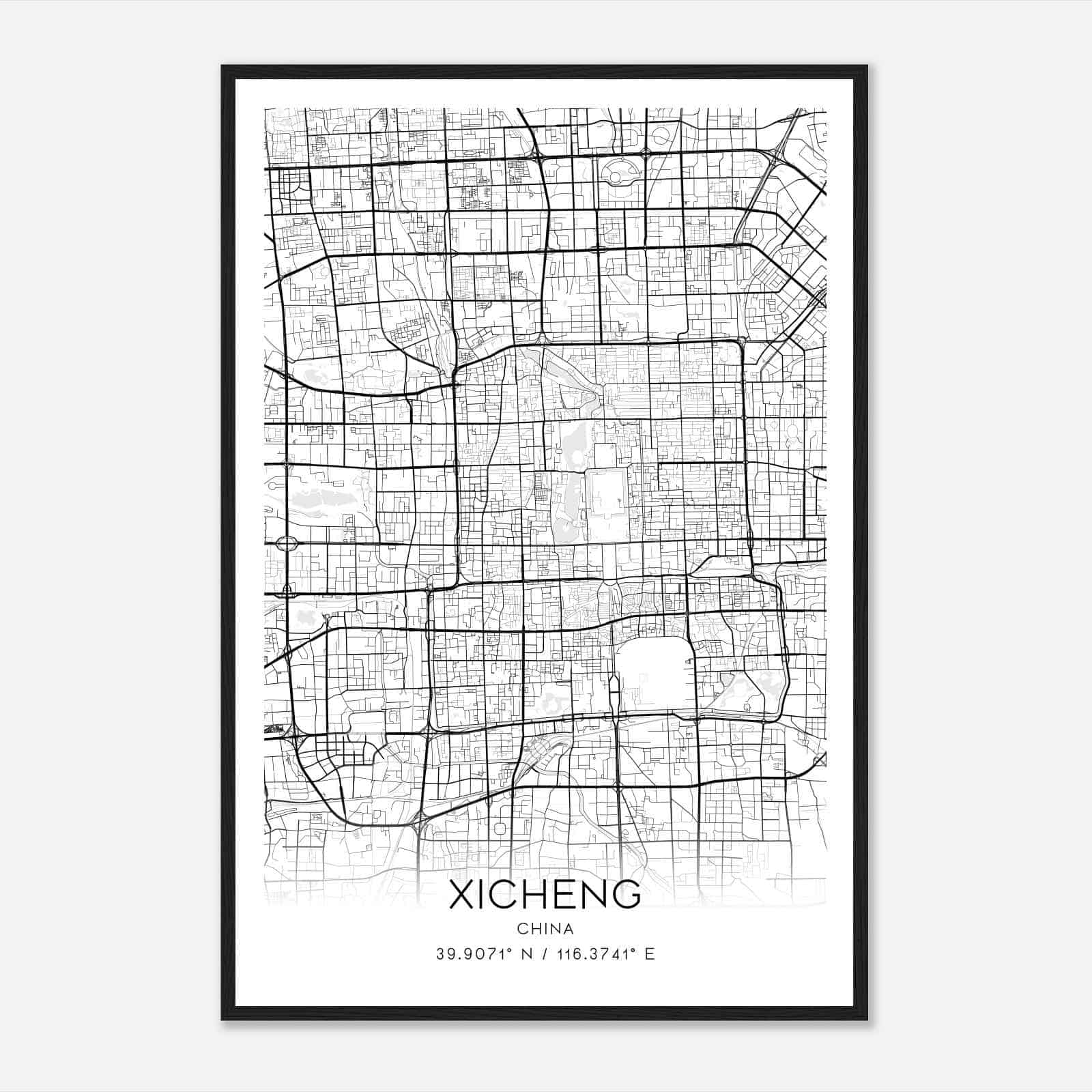 Xicheng China Map Poster, Xicheng City Road Wall Art Print