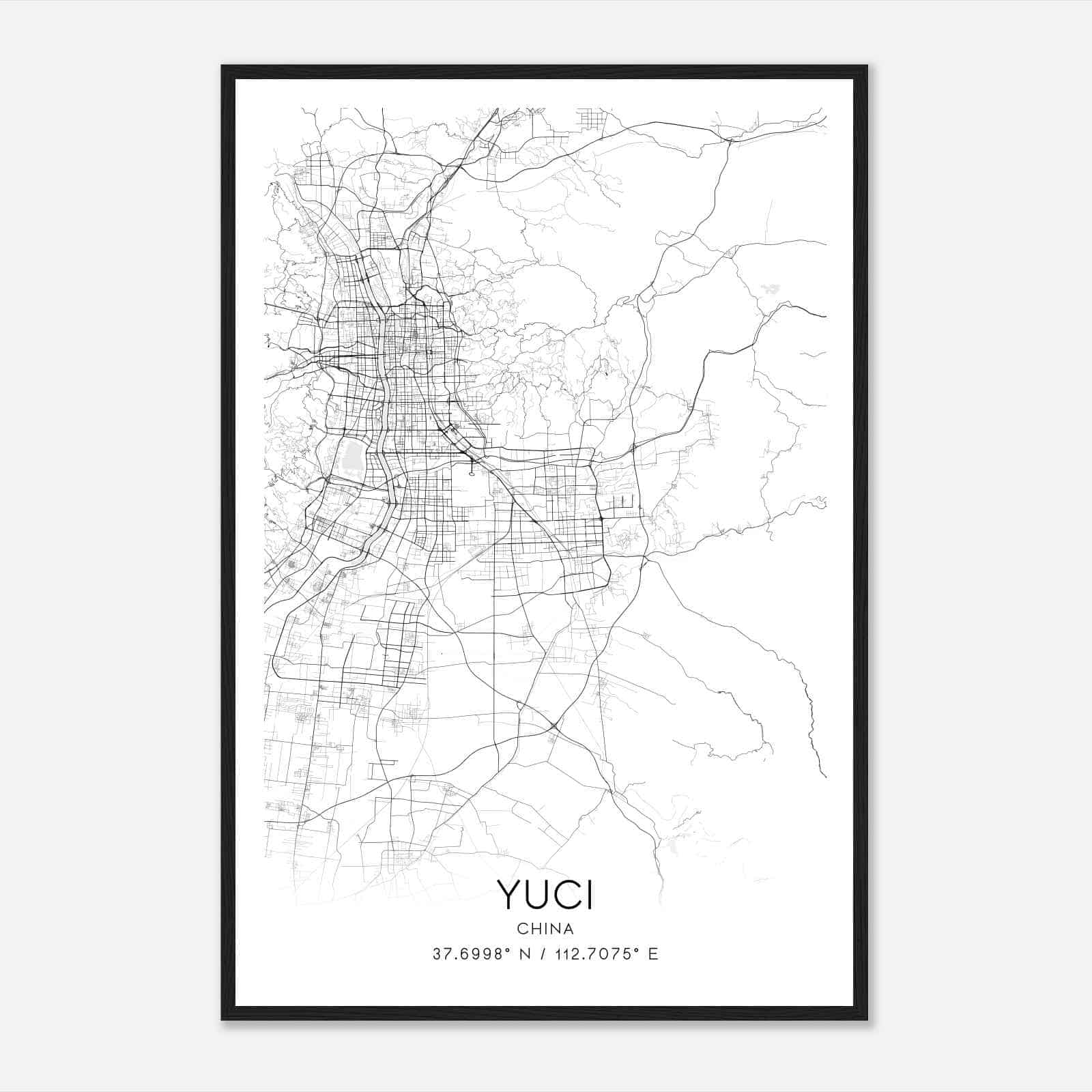Yuci China Map Poster, Yuci City Road Wall Art Print