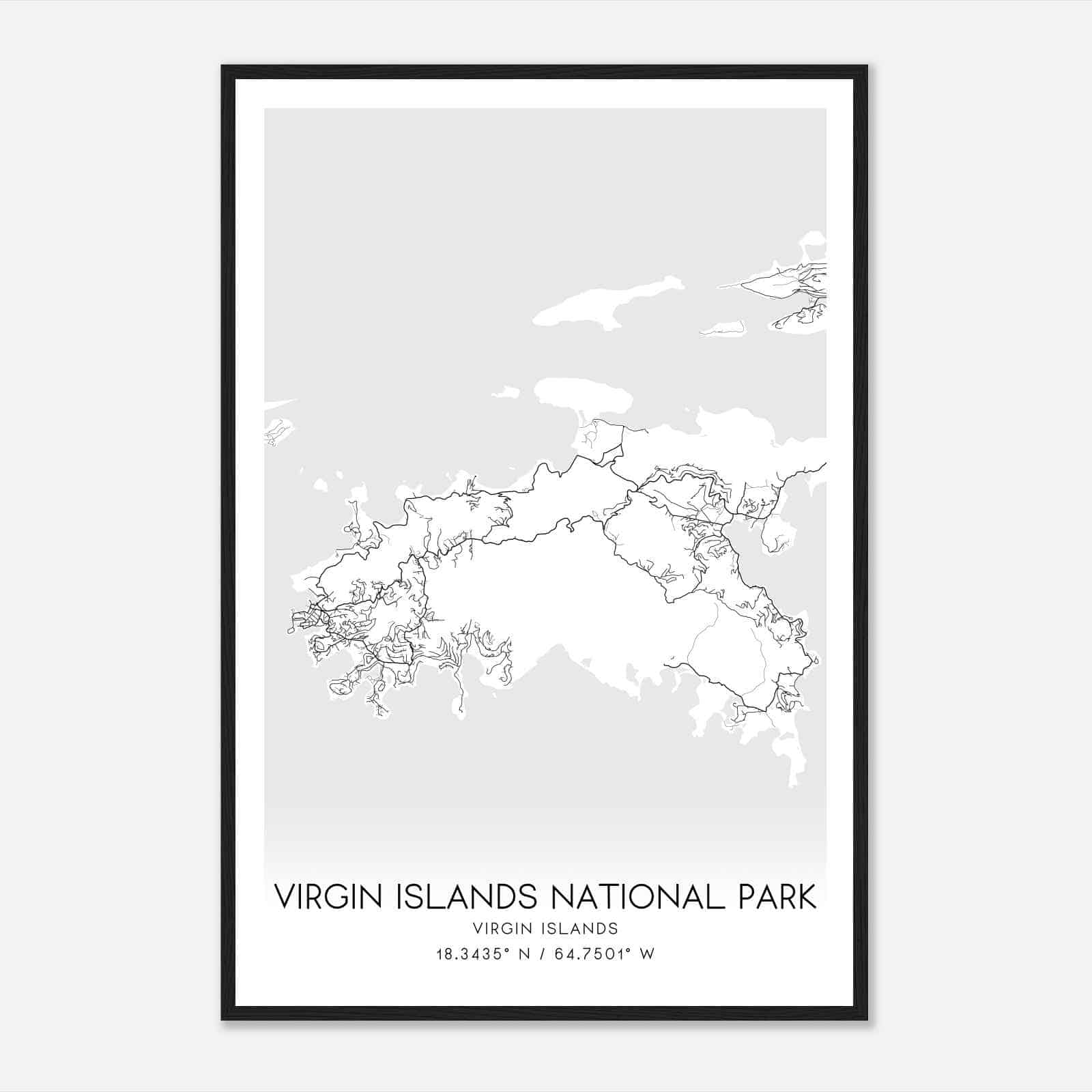 Virgin Islands National Park Virgin Islands Map Poster, Virgin Islands National Park City Road Wall Art Print