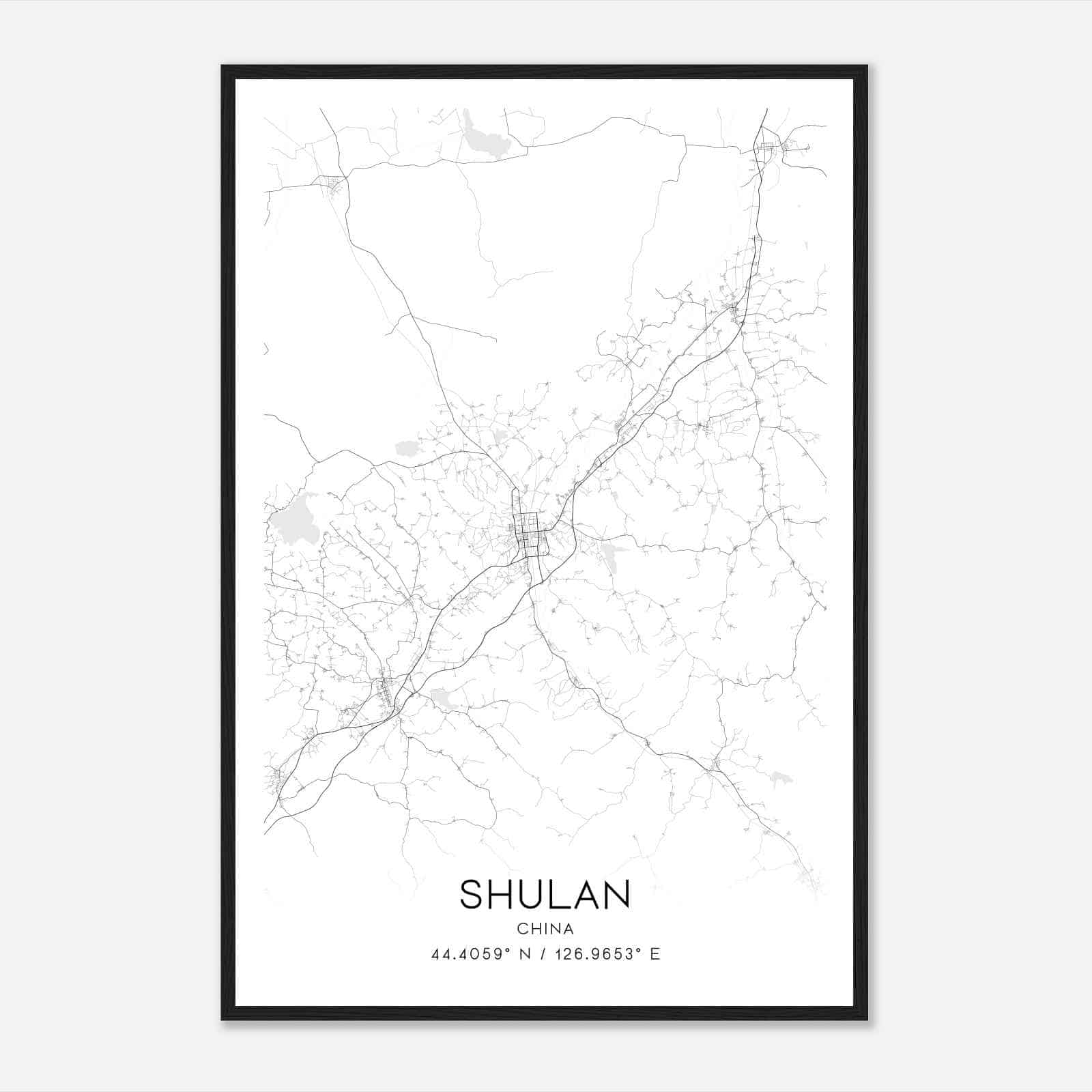 Shulan China Map Poster, Shulan City Road Wall Art Print