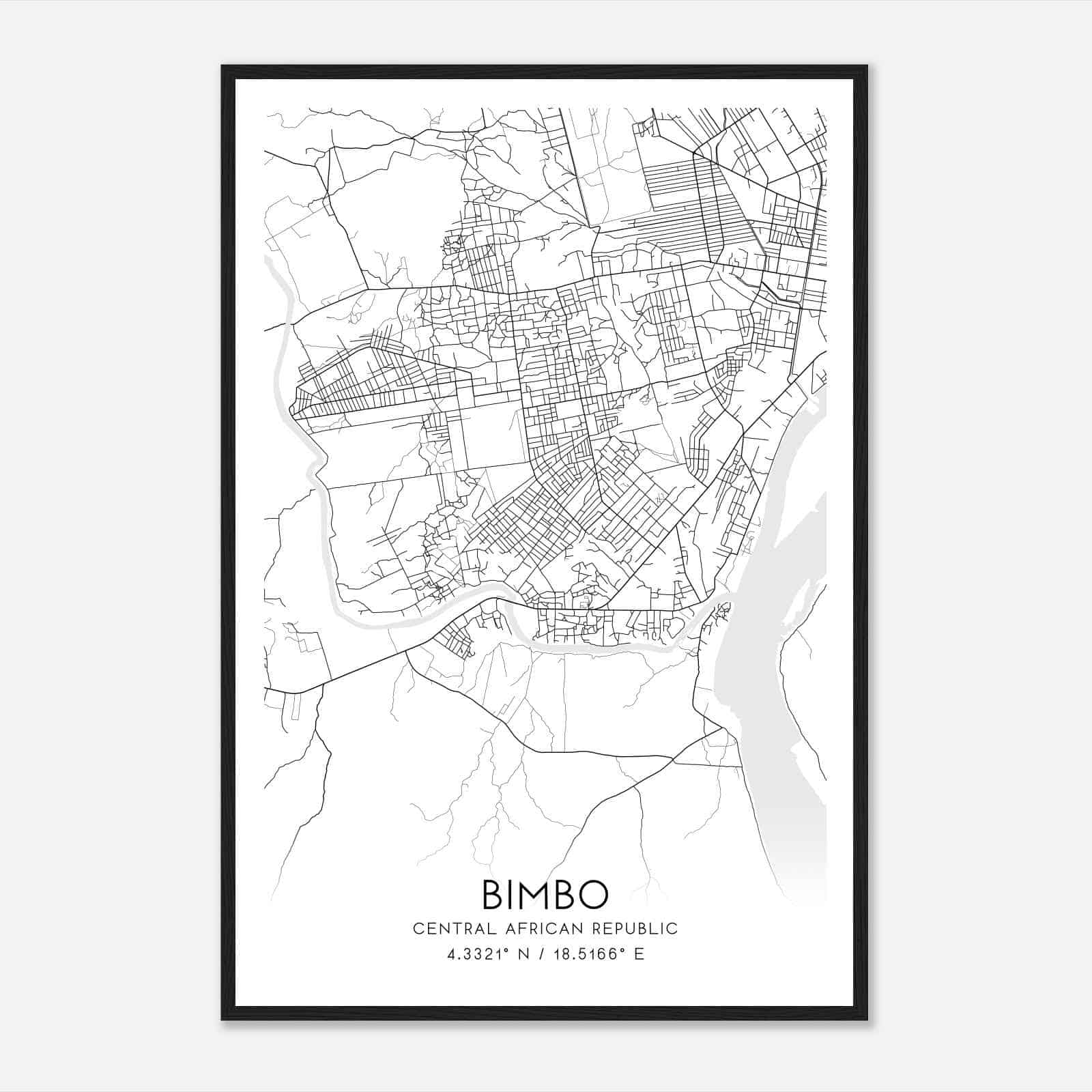 Bimbo Central African Republic Map Poster, Bimbo City Road Wall Art Print