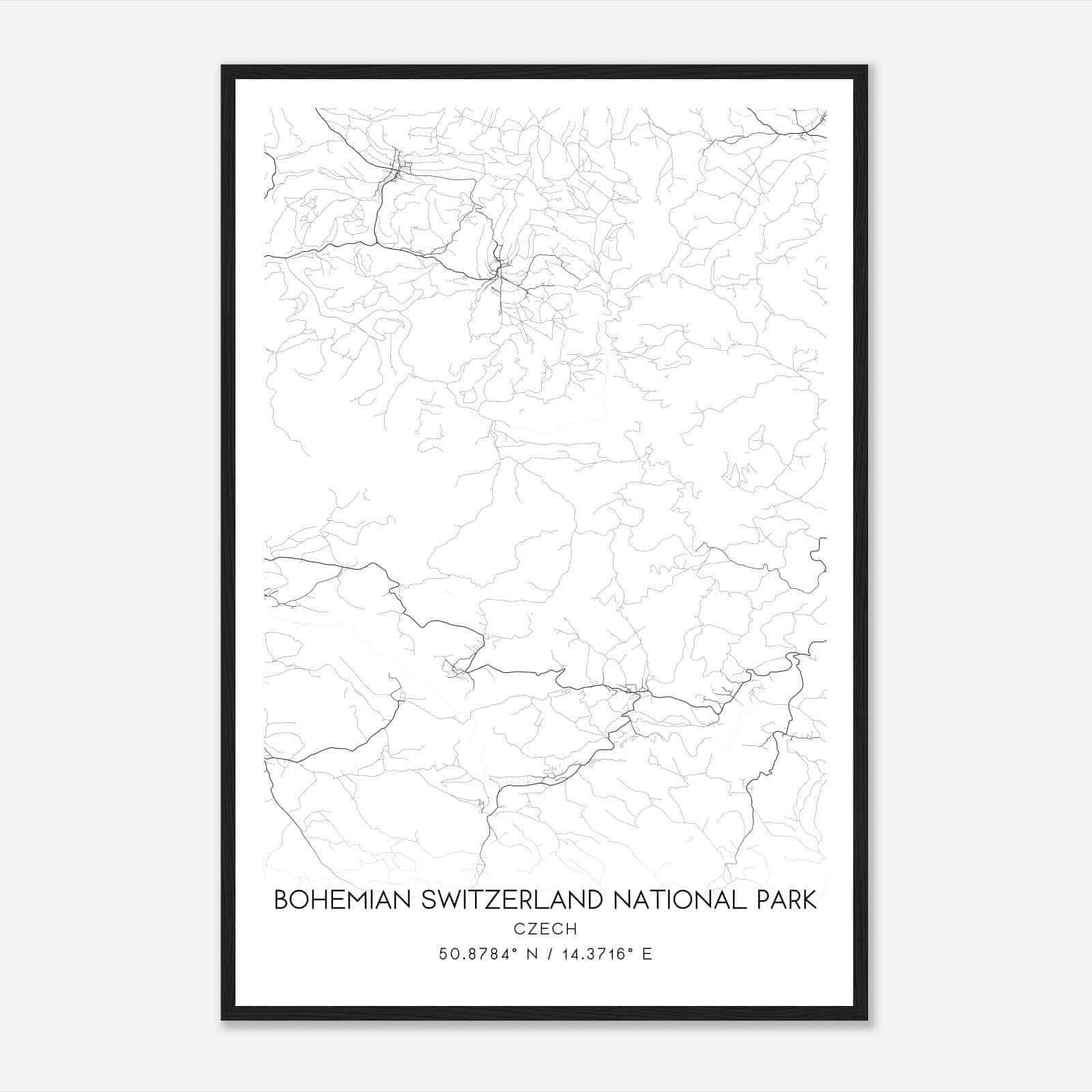 Bohemian Switzerland National Park Czech Map Poster, Bohemian Switzerland National Park City Road Wall Art Print