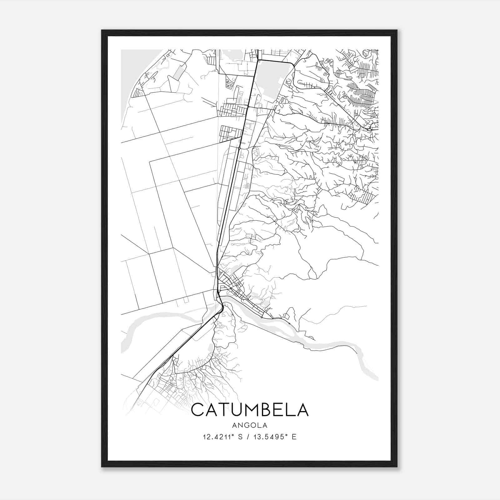 Catumbela Angola Map Poster, Catumbela City Road Wall Art Print