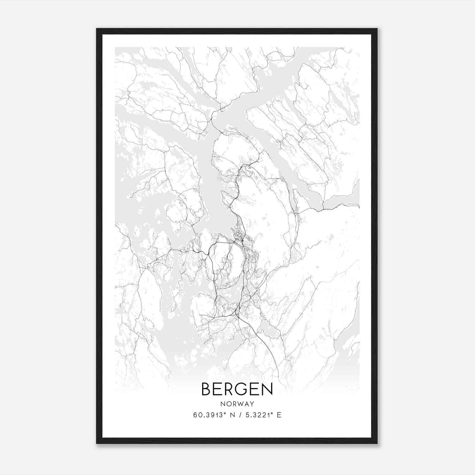 Bergen Norway Map Poster, Bergen City Road Wall Art Print