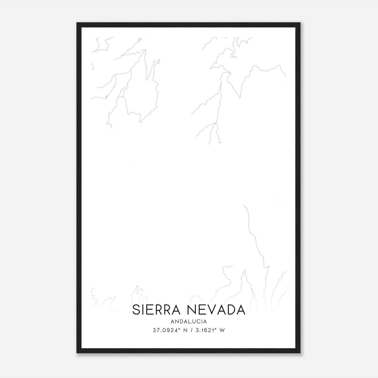 Sierra Nevada Andalucia Map Poster, Sierra Nevada City Road Wall Art Print