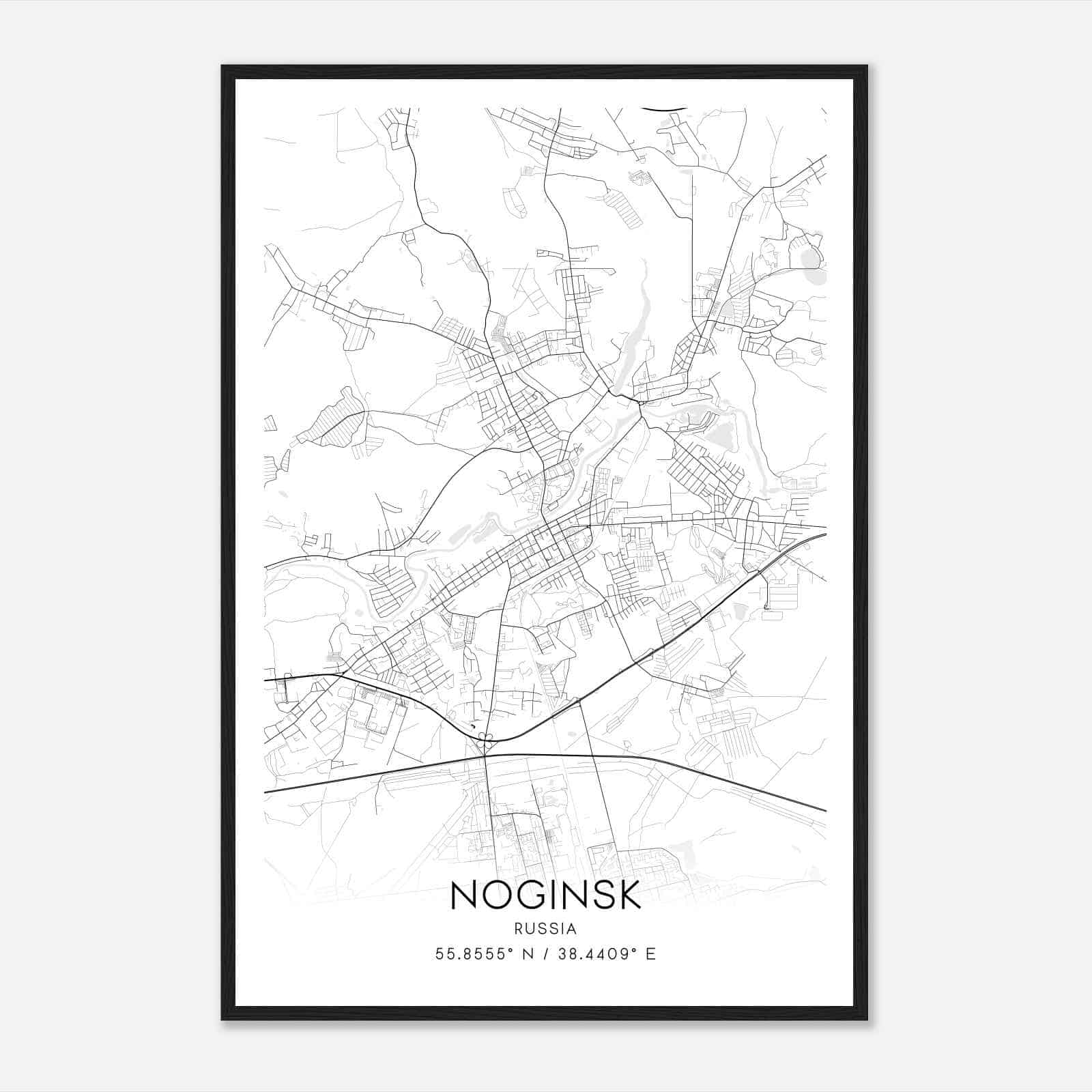 Noginsk Russia Map Poster, Noginsk City Road Wall Art Print
