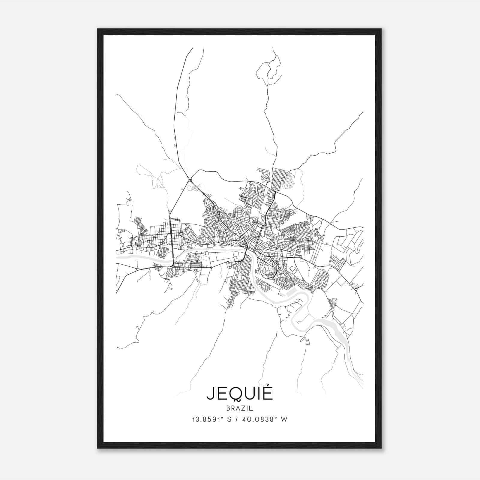 Jequie Brazil Map Poster, Jequie City Road Wall Art Print