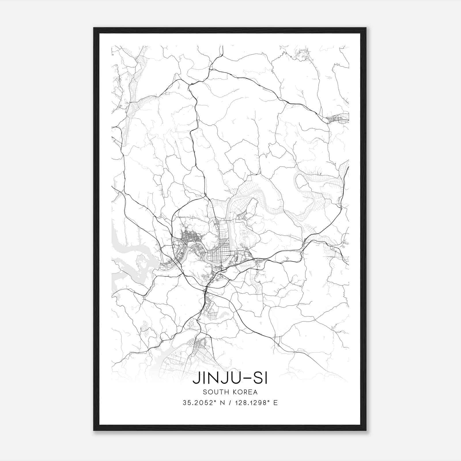 Jinjusi South Korea Map Poster, Jinjusi City Road Wall Art Print