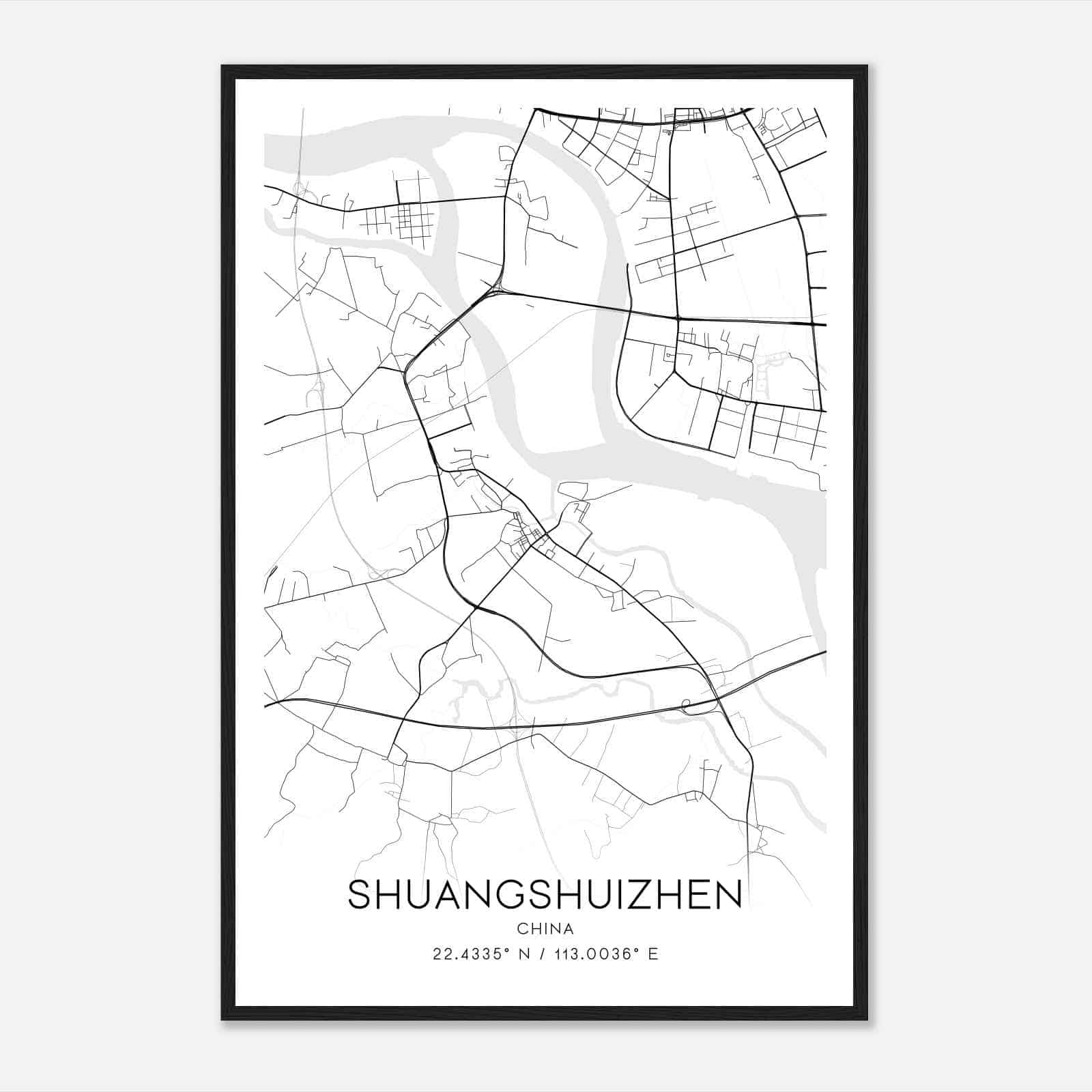 Shuangshuizhen China Map Poster, Shuangshuizhen City Road Wall Art Print