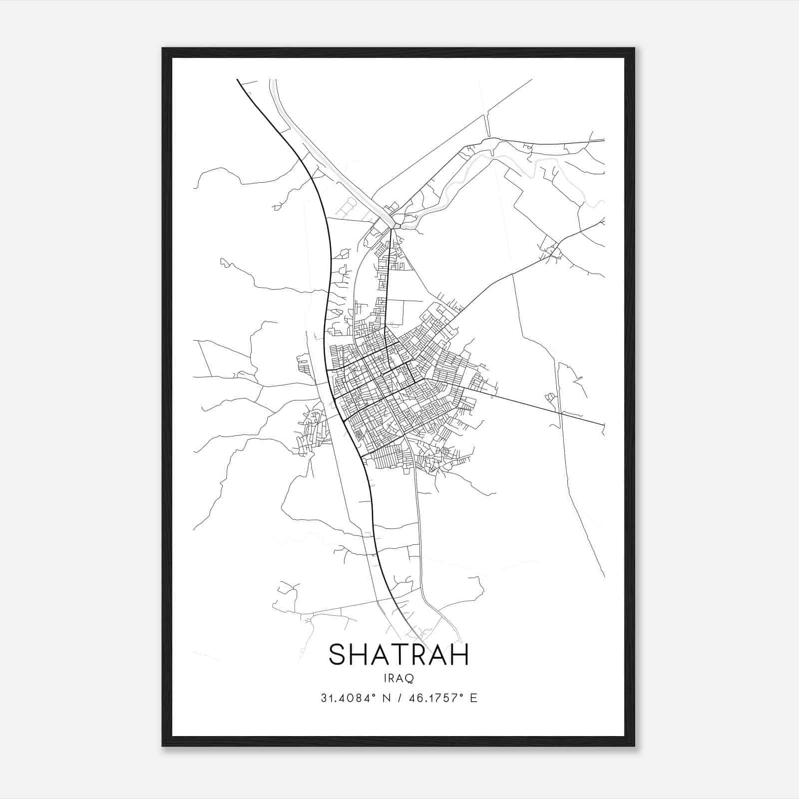 Shatrah Iraq Map Poster, Shatrah City Road Wall Art Print