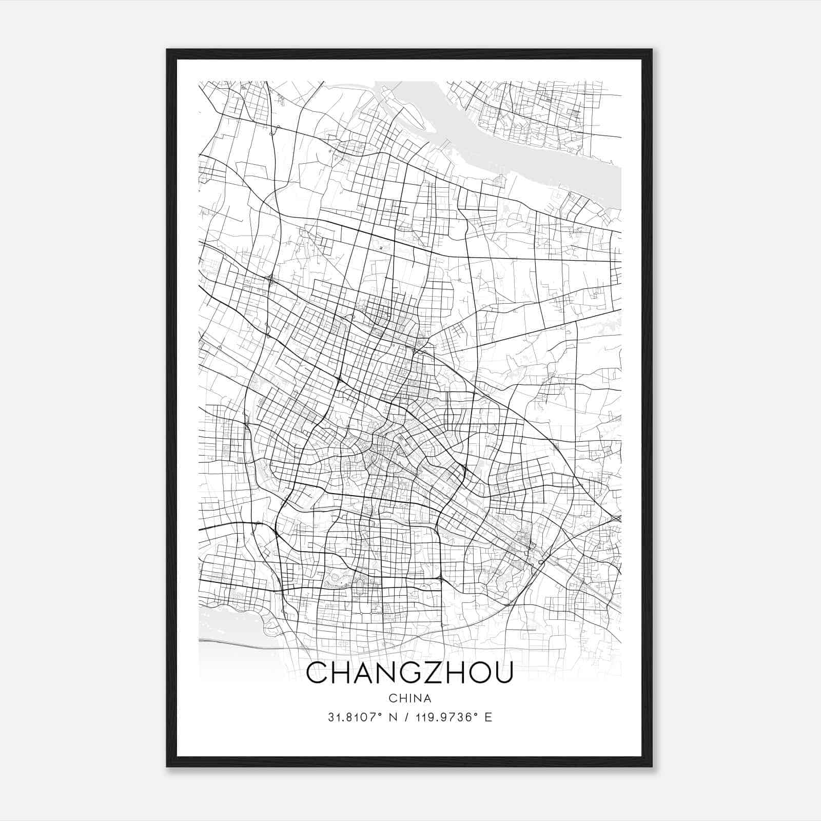 Changzhou China Map Poster, Changzhou City Road Wall Art Print