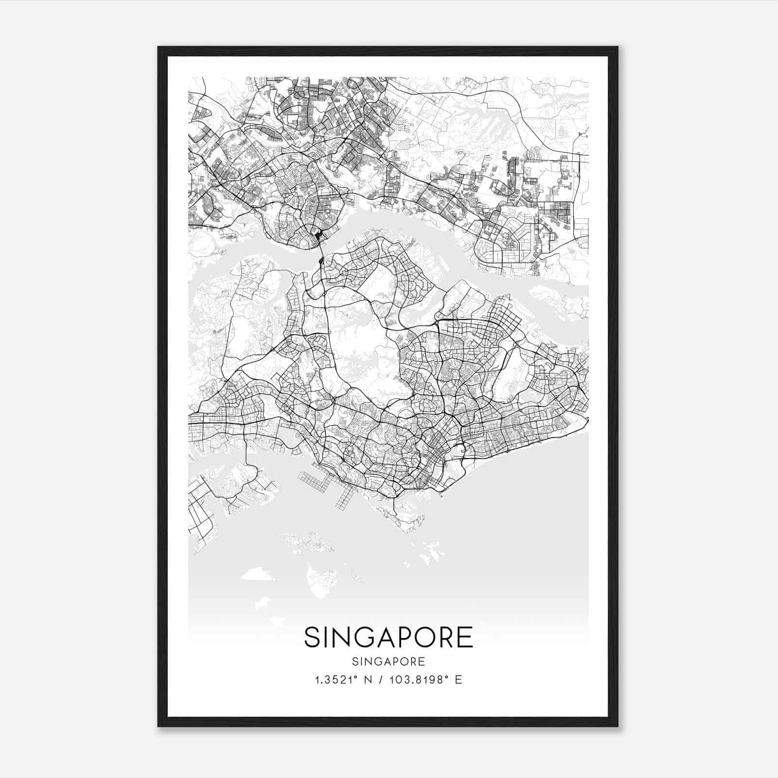 Singapore Singapore Map Poster, Singapore City Road Wall Art Print