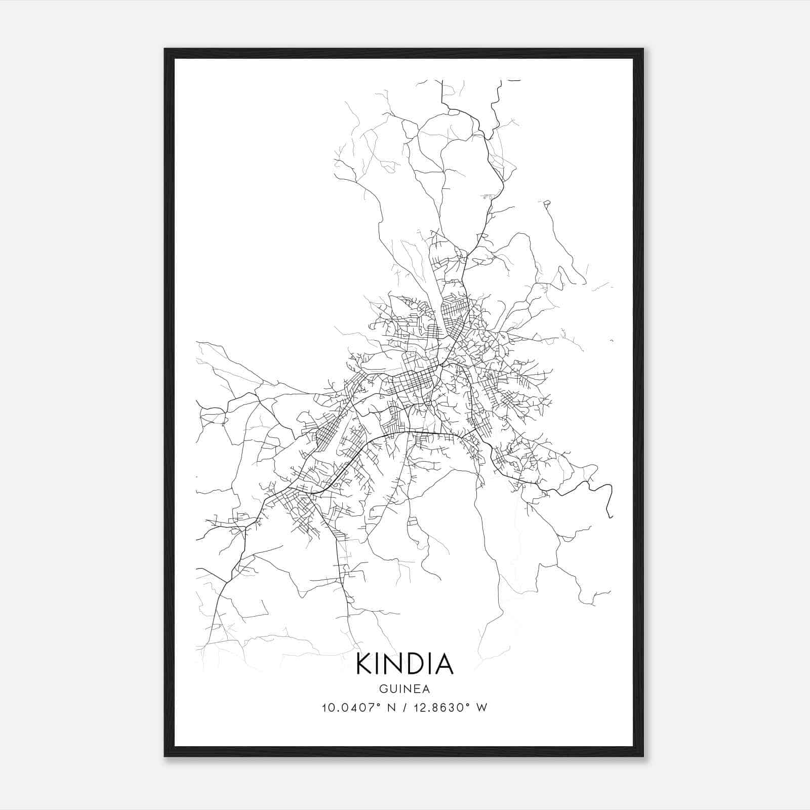 Kindia Guinea Map Poster, Kindia City Road Wall Art Print