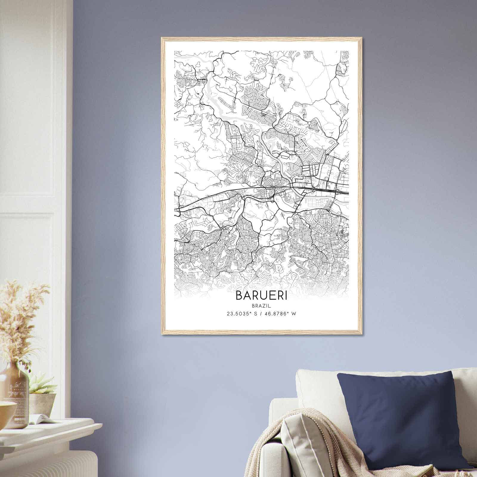 Barueri Brazil Map Poster, Barueri City Road Wall Art Print