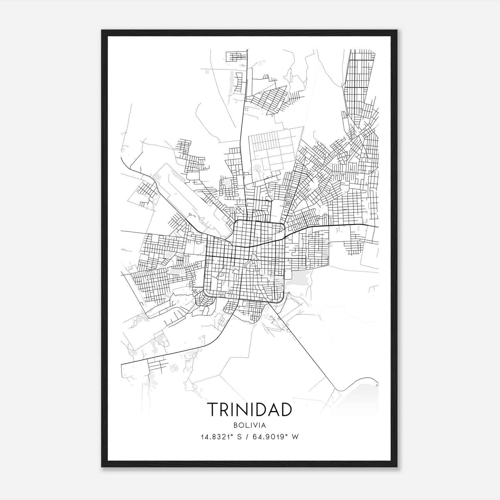 Trinidad Bolivia Map Poster, Trinidad City Road Wall Art Print