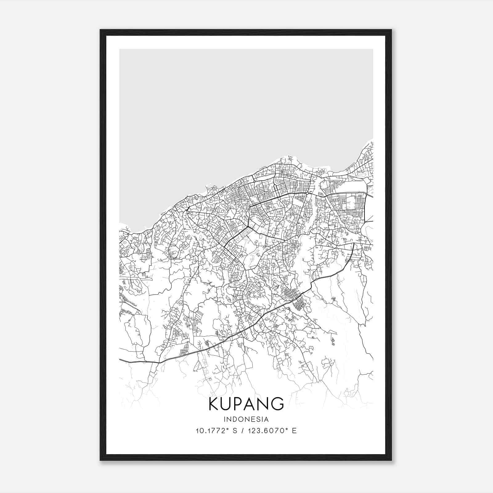 Kupang Indonesia Map Poster, Kupang City Road Wall Art Print