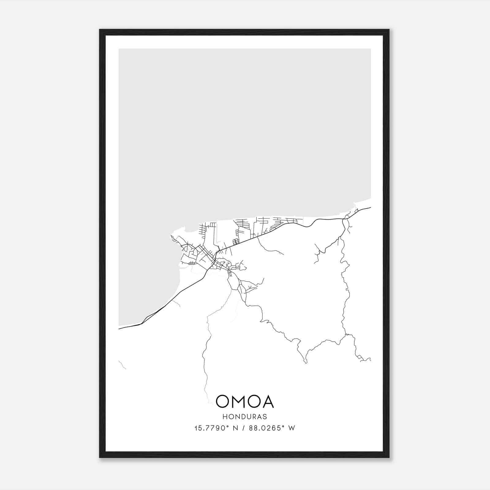 Omoa Honduras Map Poster, Omoa City Road Wall Art Print